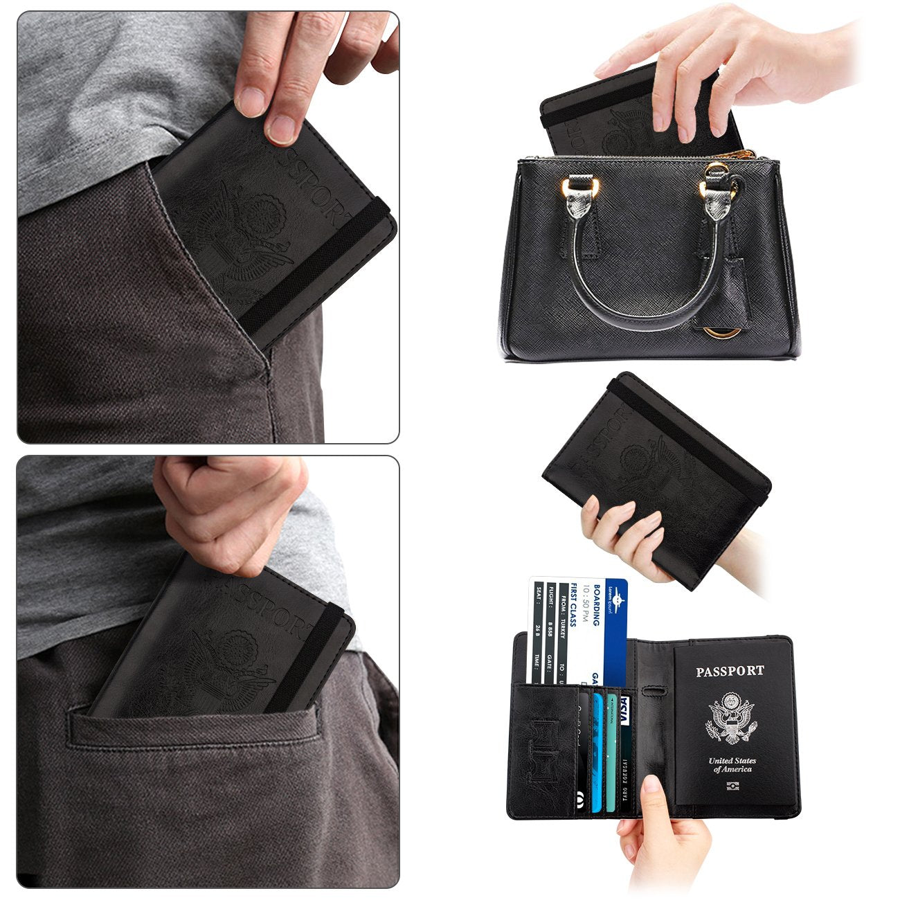 Travel Passport Wallet with RFID Shielding and Pen Slot (Black)