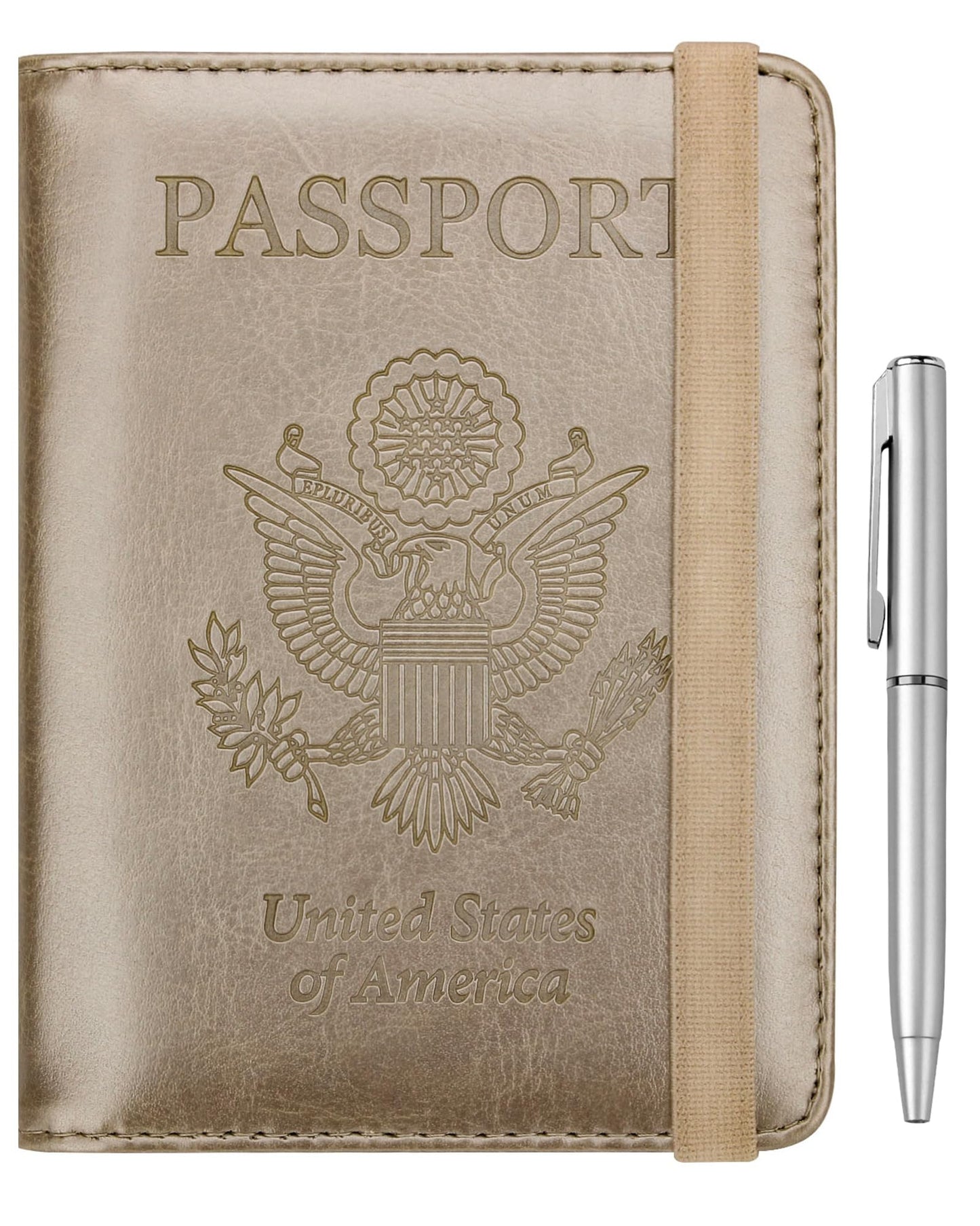 Travel Passport Wallet with RFID Shielding and Pen Slot (Gold)