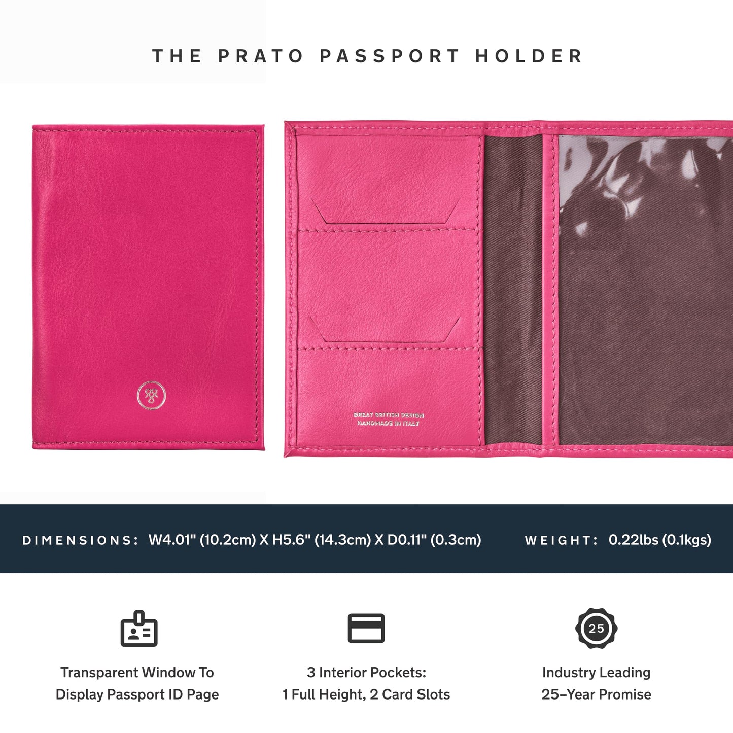 Maxwell Scott - Luxury Soft Leather Passport Holder Cover for Luxury Travel - Made in Italy - The Prato Nappa - Hot Pink