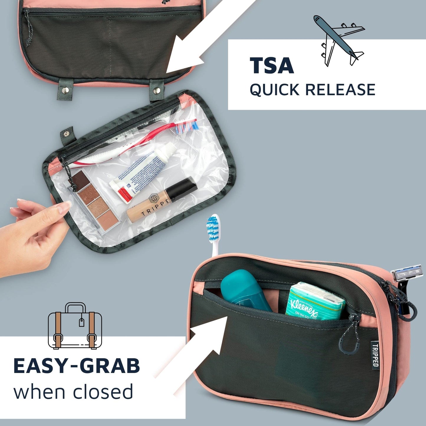 Versatile Travel Toiletry Bag Set with TSA Liquid Bag and Organizer (Dusty Rose)