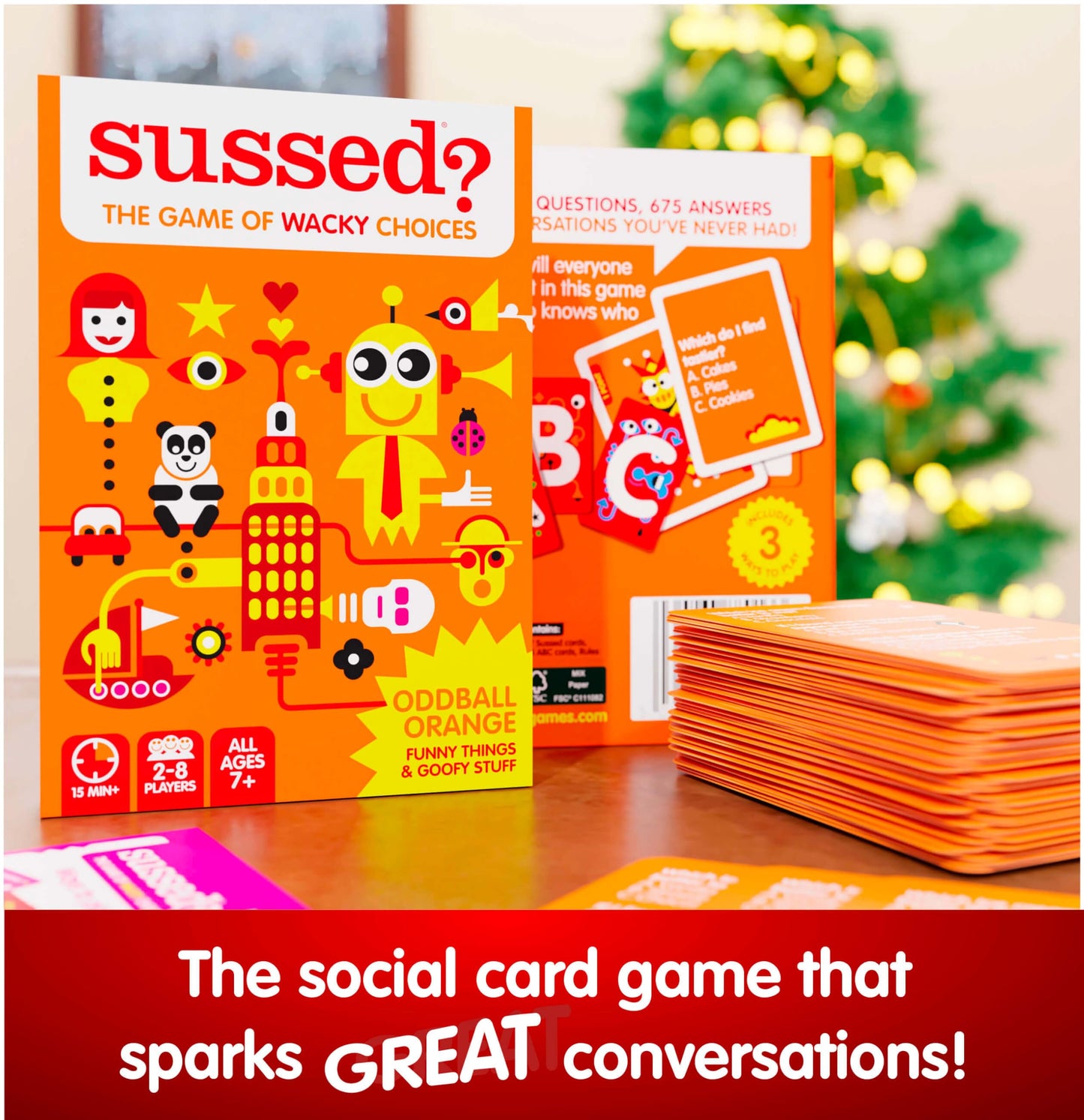 SUSSED The Wacky ‘What Would You Do?’ Social Card Game - Kids Stocking Stuffer & Family Travel Game - Fun & Easy to Play - All Ages 7 and Up - Oddball Orange Deck