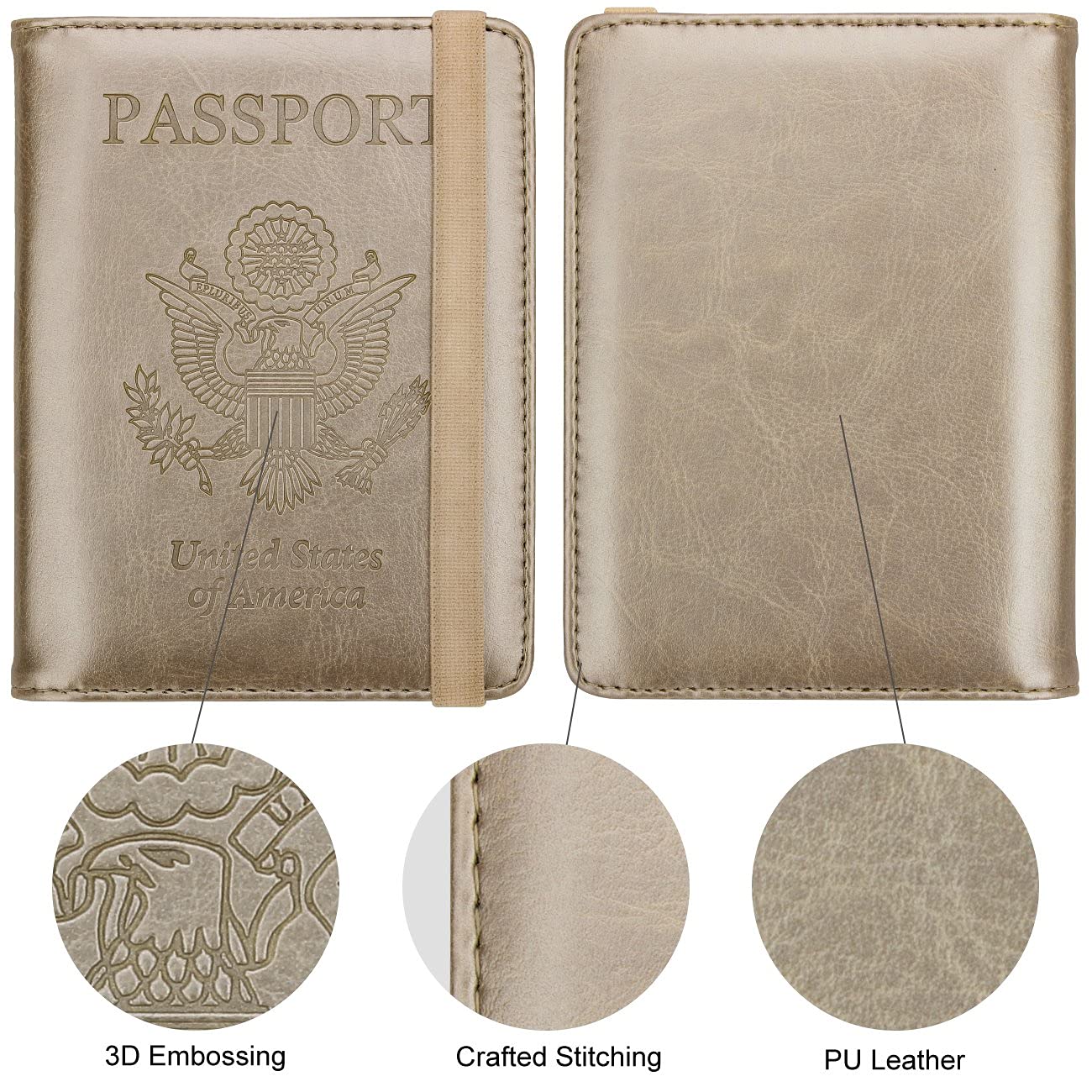 Travel Passport Wallet with RFID Shielding and Pen Slot (Gold)