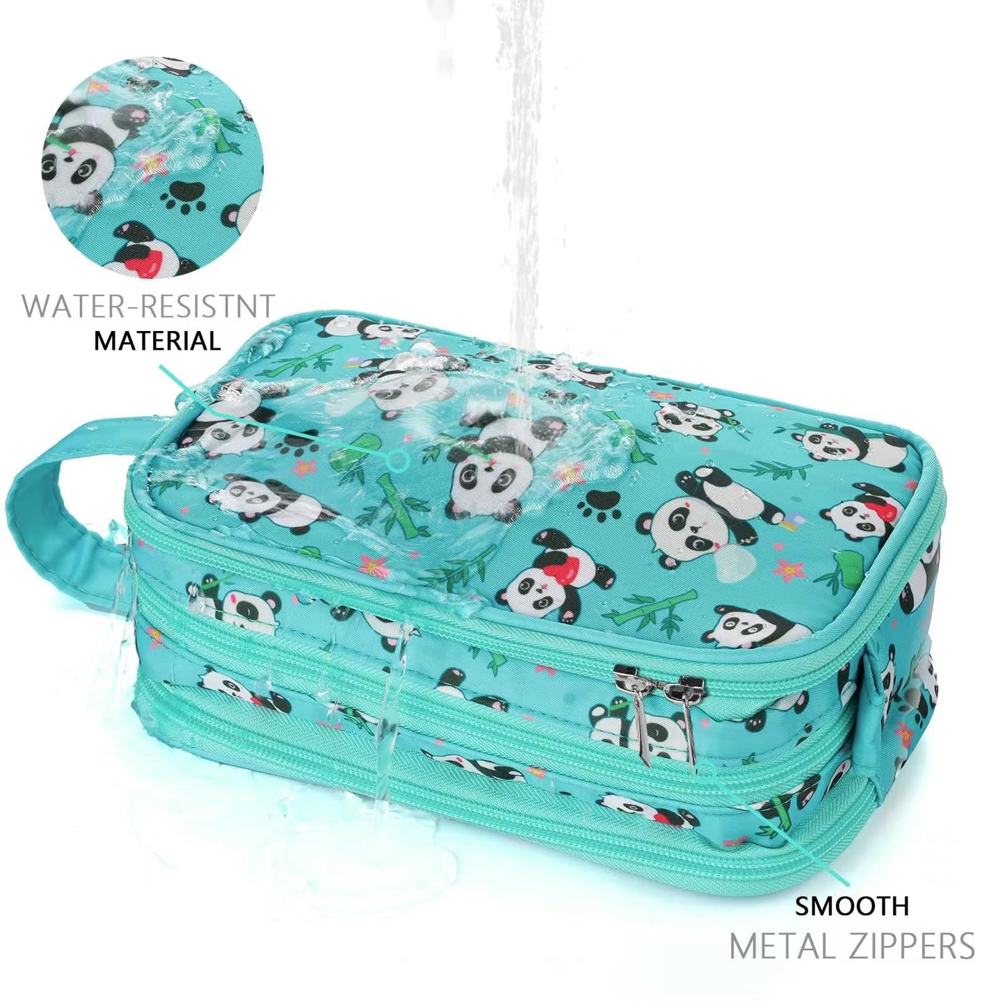 Vipdeal Kids Toiletry Bag for Girls, Travel Toiletry Bag for Little Young Girls Cosmetic Bag Makeup Bag Waterproof Hanging Wash Bag Toddler Toiletries, Panda Green Teal