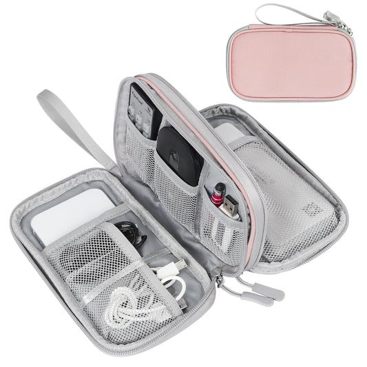 FYY Electronic Organizer, Travel Cable Organizer Bag Pouch Electronic Accessories Carry Case Portable Waterproof Double Layers Storage Bag for Cable, Cord, Phone, Earphone, Large Size, Light Pink