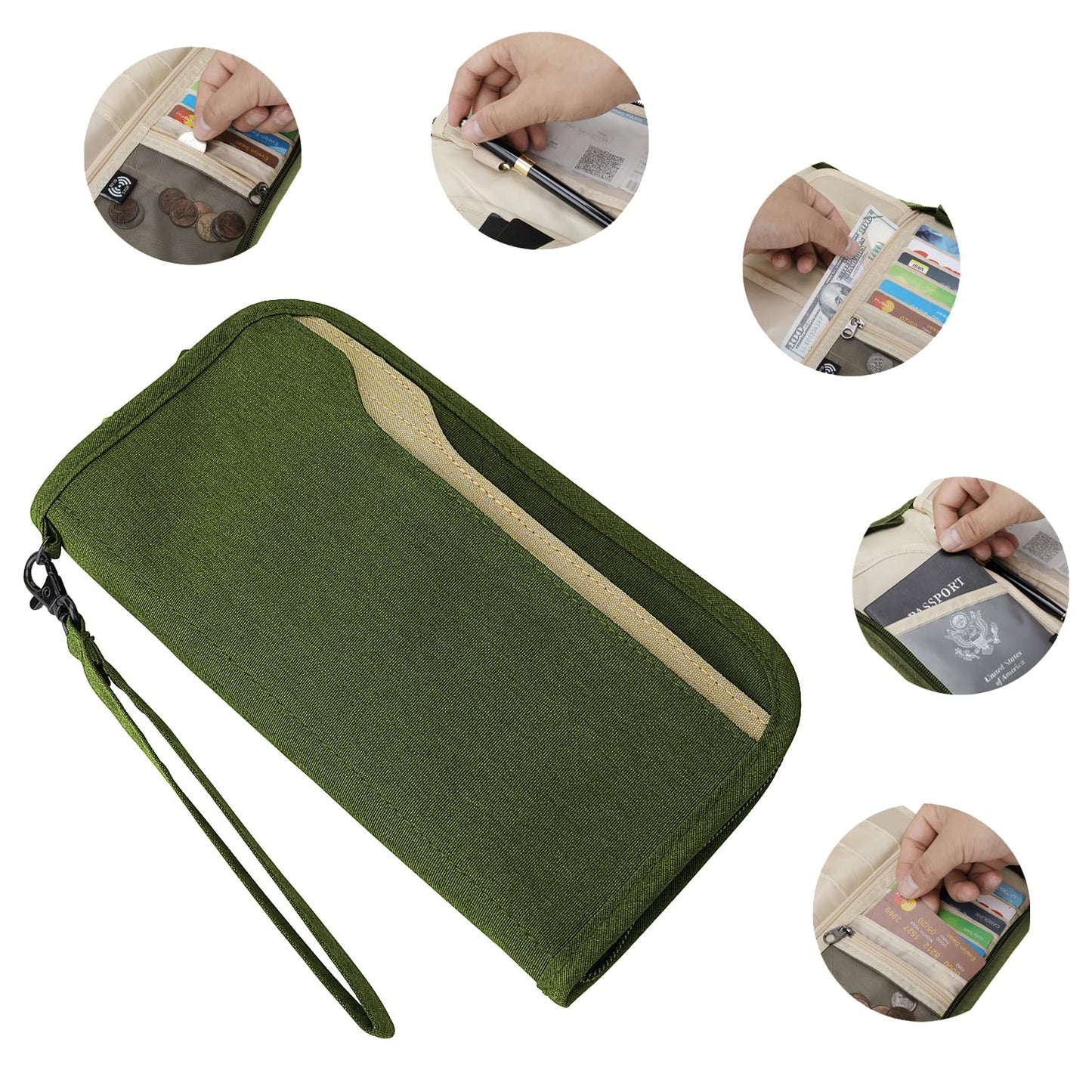 ZOPPEN Rfid Passport Holder Travel Wallet Family Documents Organizer Travel Accessories for 6 Passport, with Vaccine Card Slot Fits 4.3 X 3.5 inches Vaccine Card #06 Green