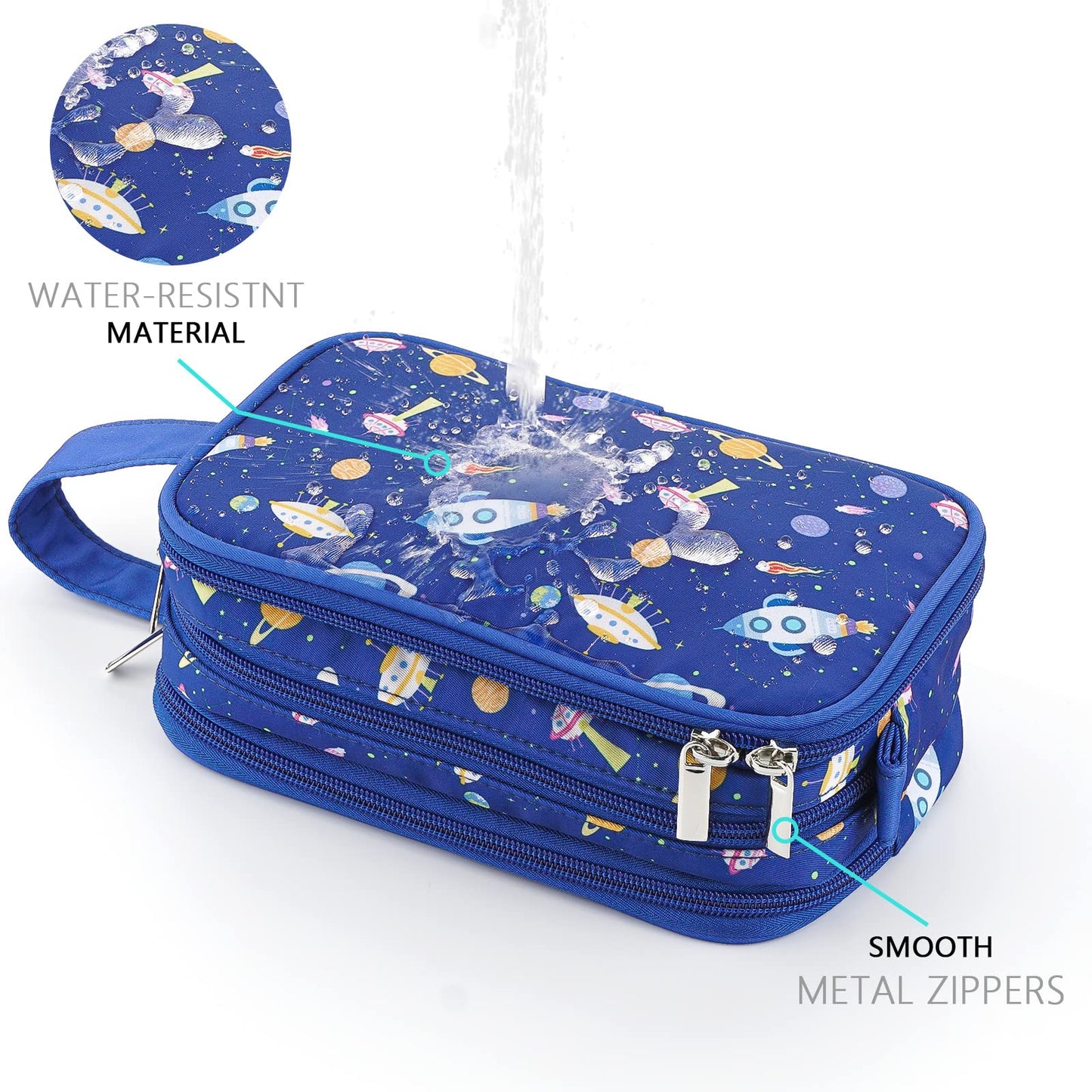 Vipdeal Kids Toiletry Bag for Boys, Travel Toiletry Bag for Little Young Boys Waterproof Hanging Wash Bag Toddler Traveling Toiletries, Space Blue