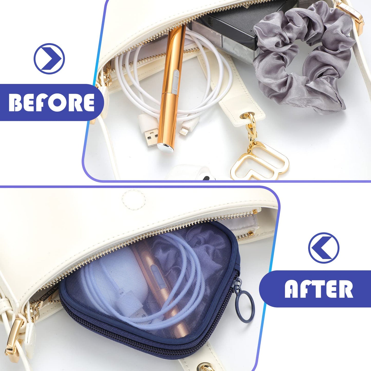 Weewooday 4 Pcs Mesh Makeup Bag Mesh Cosmetic Bag Travel Toiletry Bag Pouch with Zipper Mini Portable Makeup Cosmetic Travel Toiletry Purse Bag for Daily Accessories (Navy Blue,Small)