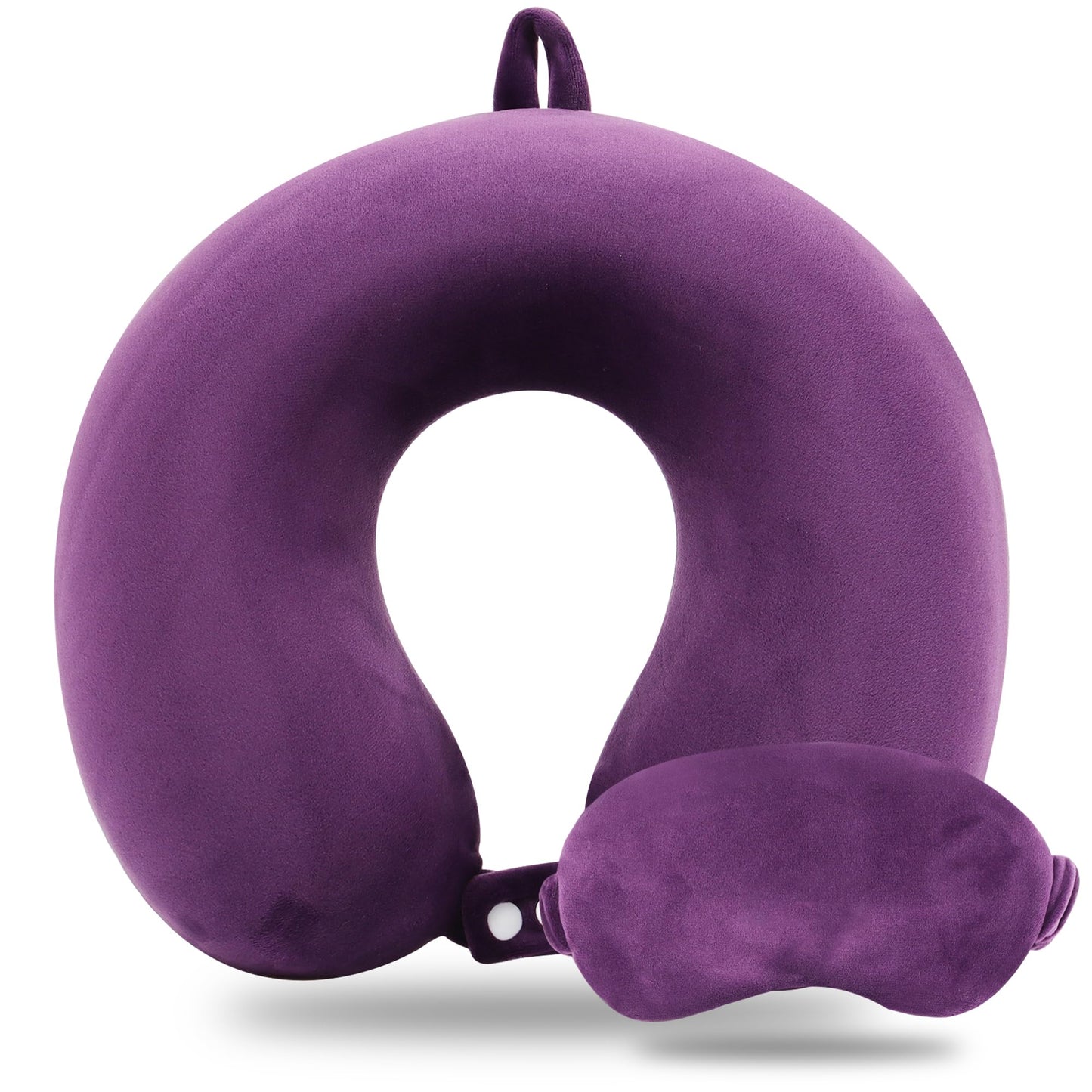 Sexysamba Pure Memory Foam Travel Pillow Set for Adults - Comfortable & Removable Machine Washable Cover, Neck Support Pillow Airplane Travel Kit with Eye Mask for Portable Plane Accessories - Purple