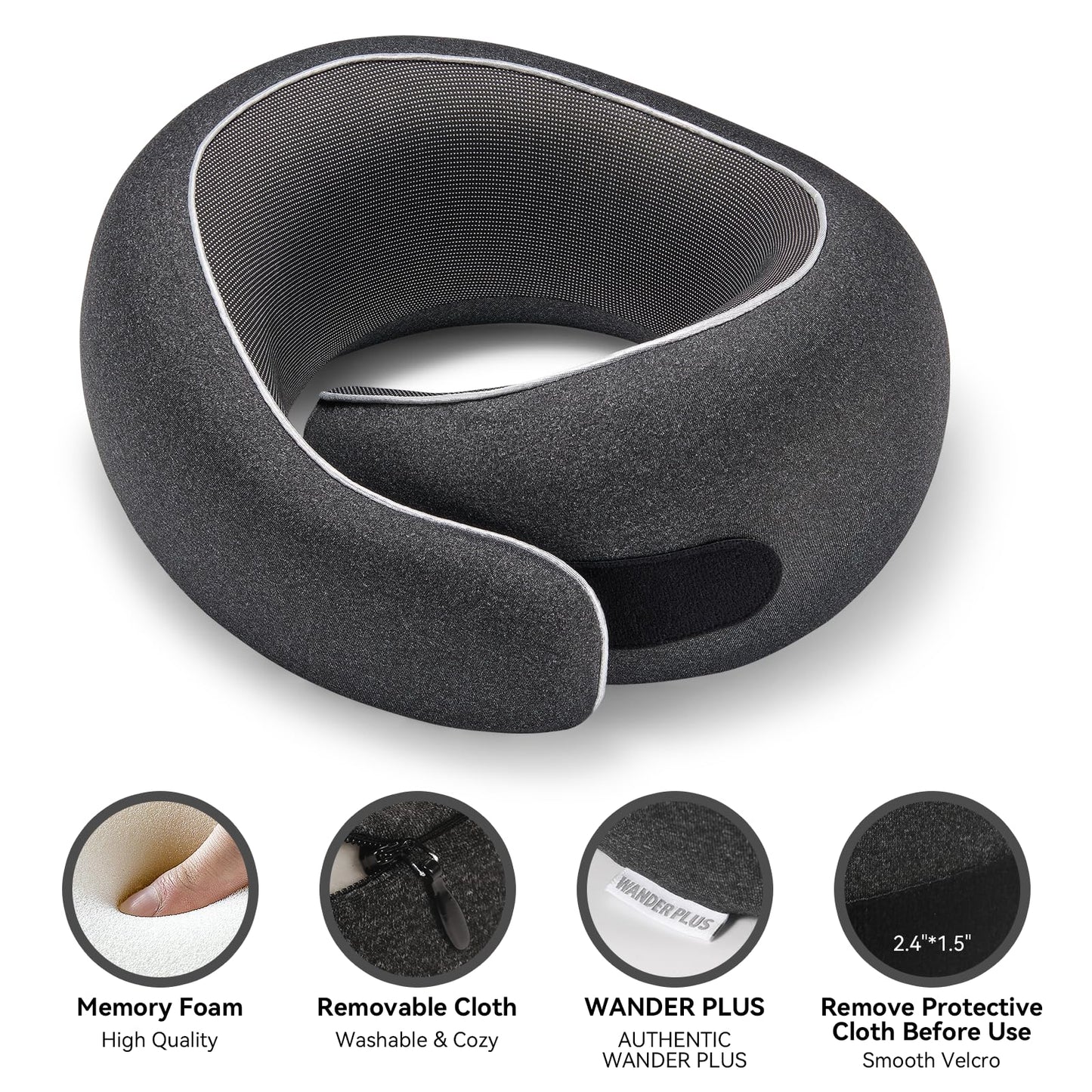 WANDER PLUS® Travel Pillow, 100% Pure Memory Foam Travel Neck Pillow Airplane Neck Support Ergonomic Design Best for Sleeping Plane Car Train Office Flight for Adults Carmine