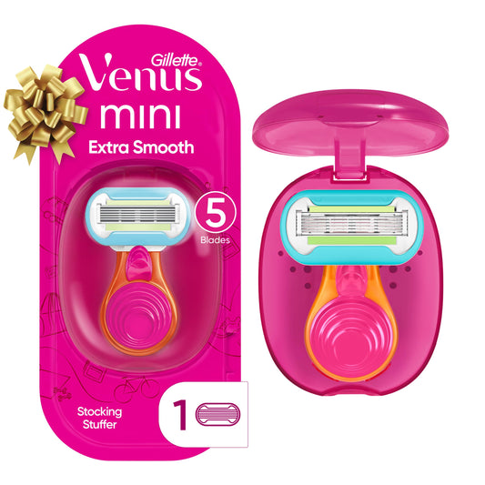 Gillette Venus Extra Smooth On The Go Women's Razor Handle + 1 Blade Refill + 1 Travel Case, Holiday Gifts and Stocking Stuffers for Women