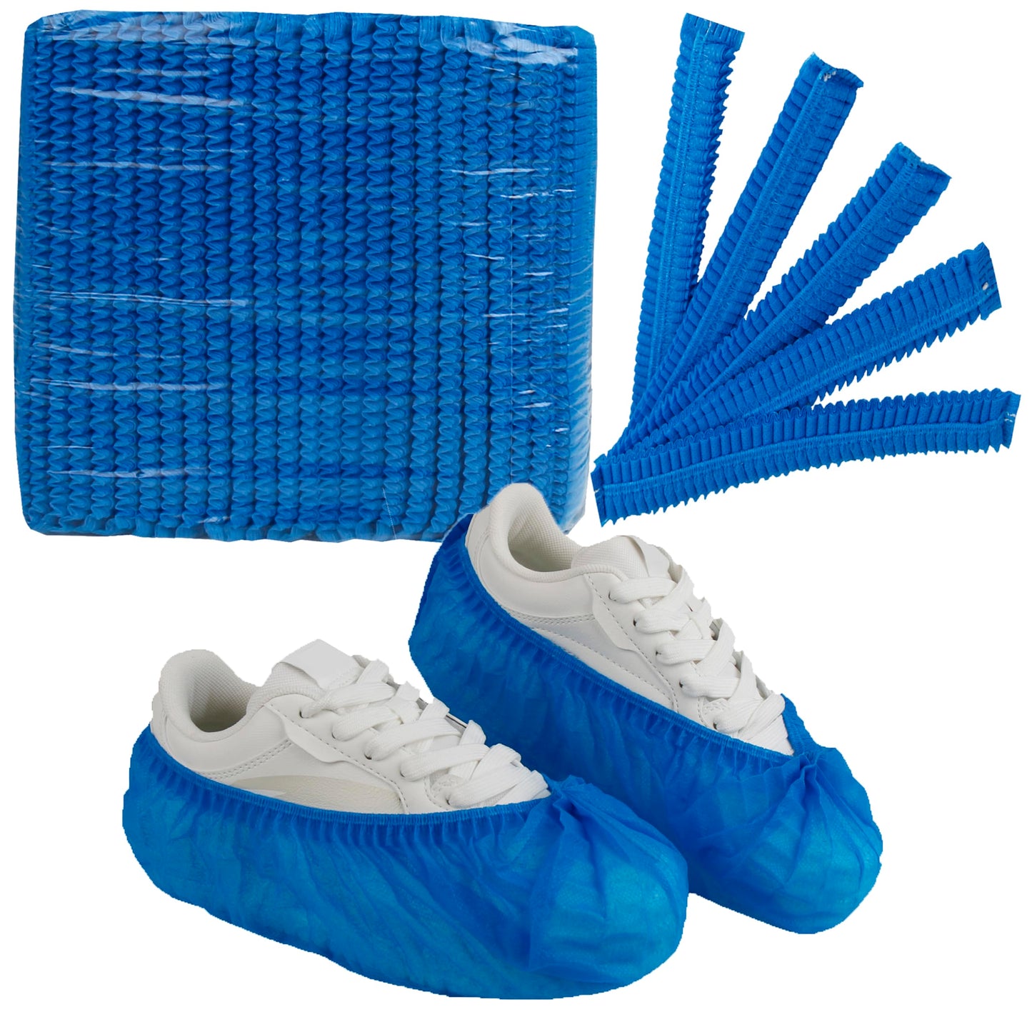 Disposable non-woven striped shoe covers (100 pcs - 50 pairs) durable, breathable, moisture-proof, thickened, odourless, simple and stylish design, suitable for men's size and women's size (blue)