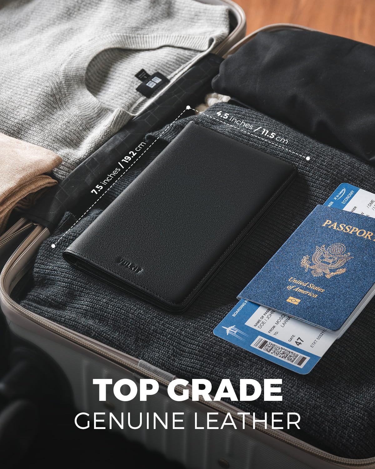 VULKIT Passport Holder Wallet Genuine Leather Top Grade RFID Blocking Travel Wallet for Men & Women