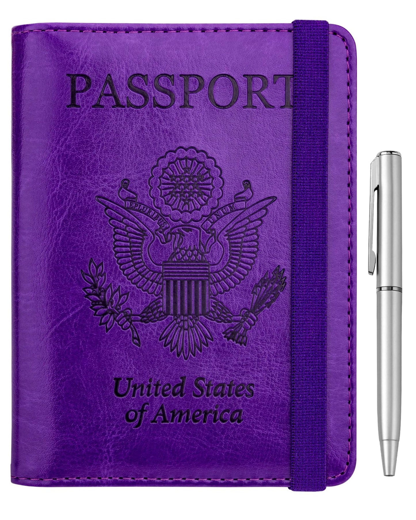 Travel Passport Wallet with RFID Shielding and Pen Slot (Purple)