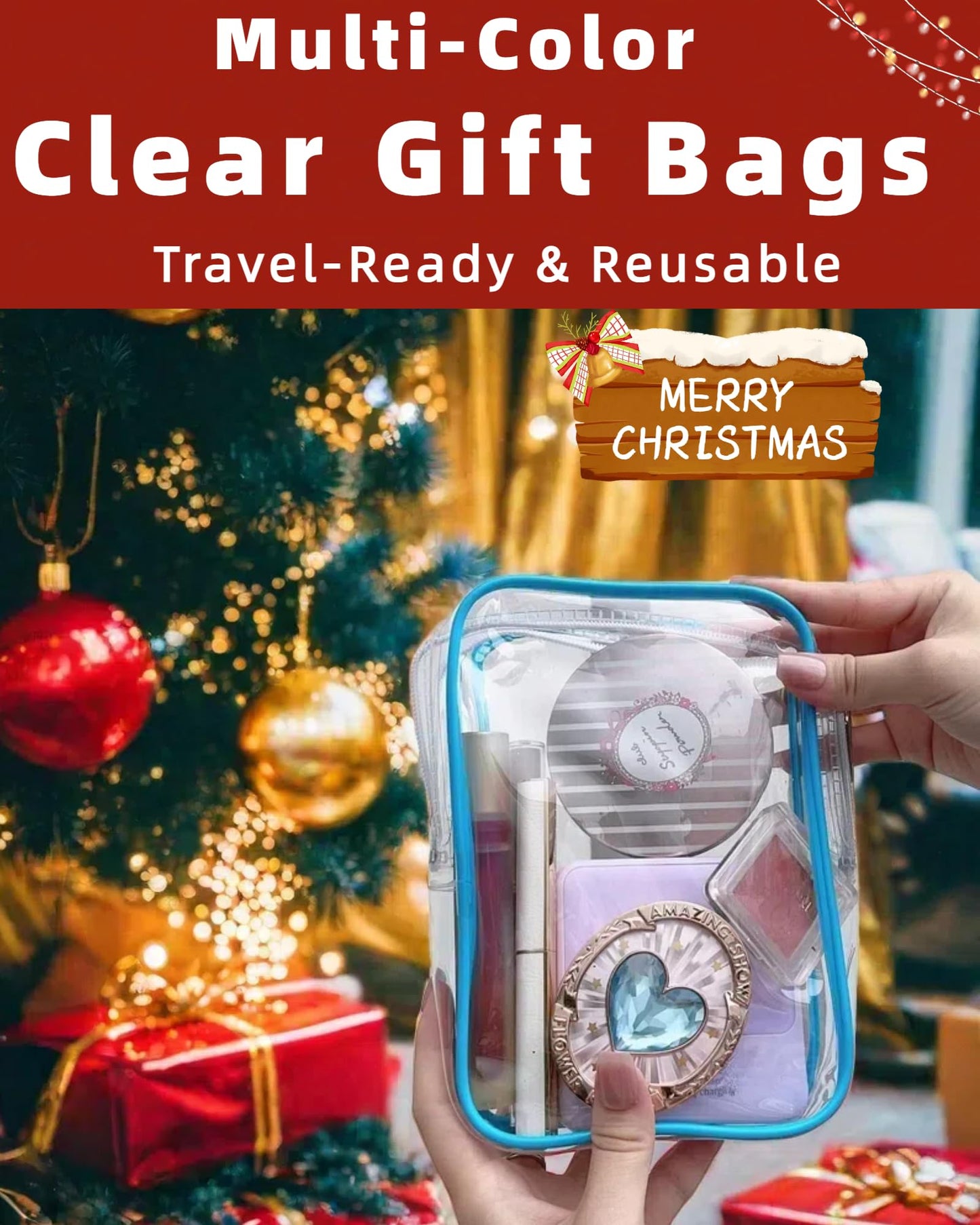 3-Pack of Clear Quart-Size TSA-Approved Transparent Toiletry Organizer Pouches (Pink, Purple, Blue)