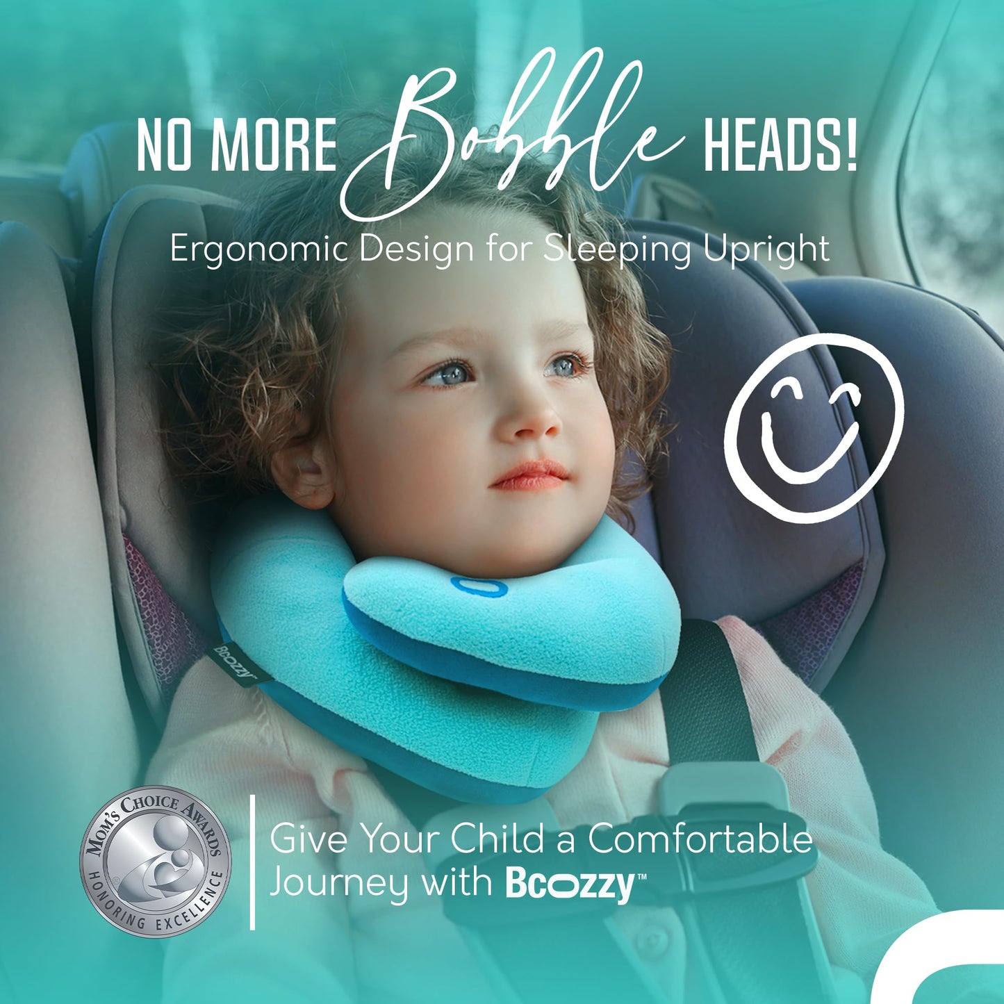 BCOZZY Kids Travel Neck Pillow (3-7 Y/O)- Patented Soft Toddler Pillow for Head & Chin Support in Car Seat, Airplane, and Road Trip Sleeping. Adjustable Size. Fully Washable. Carry Bag. Small, Navy