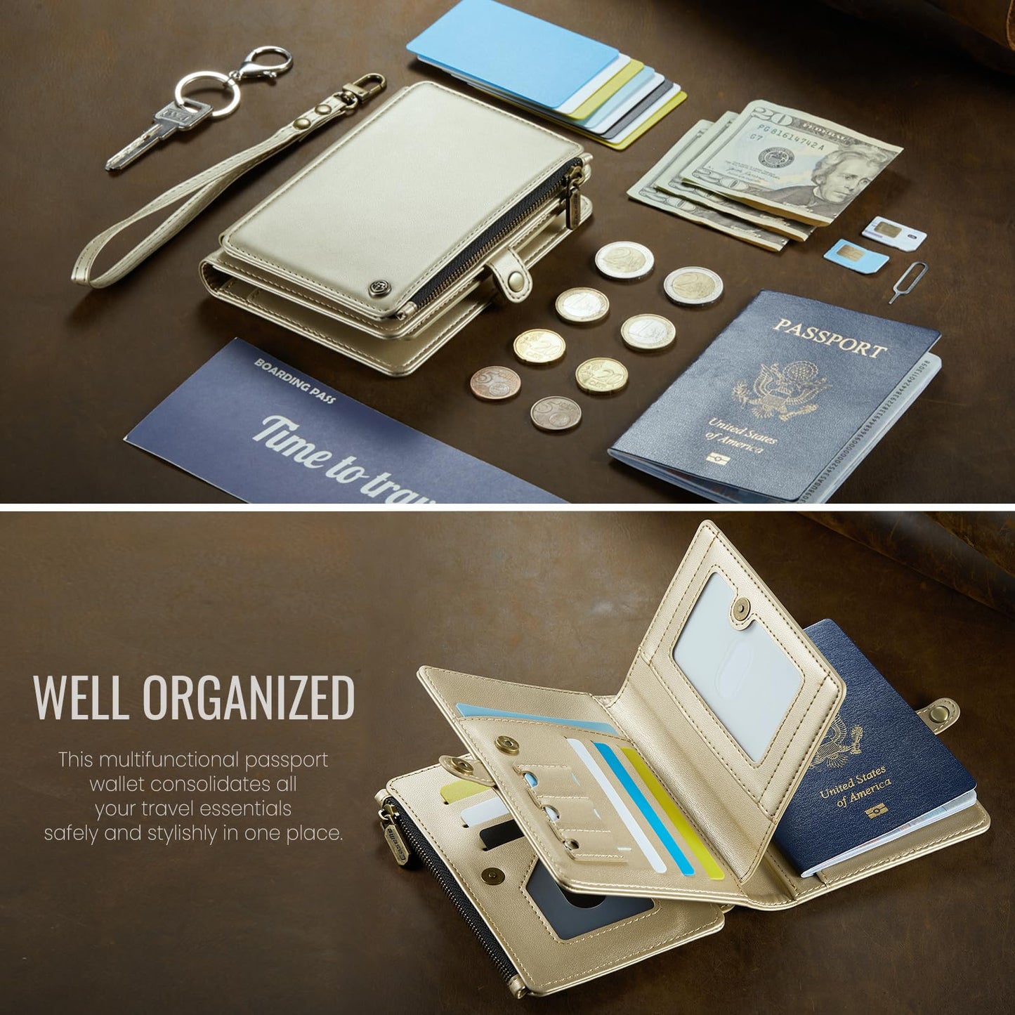 ASAPDOS Passport Holder Wallet Case Wallet for Men Women Gold