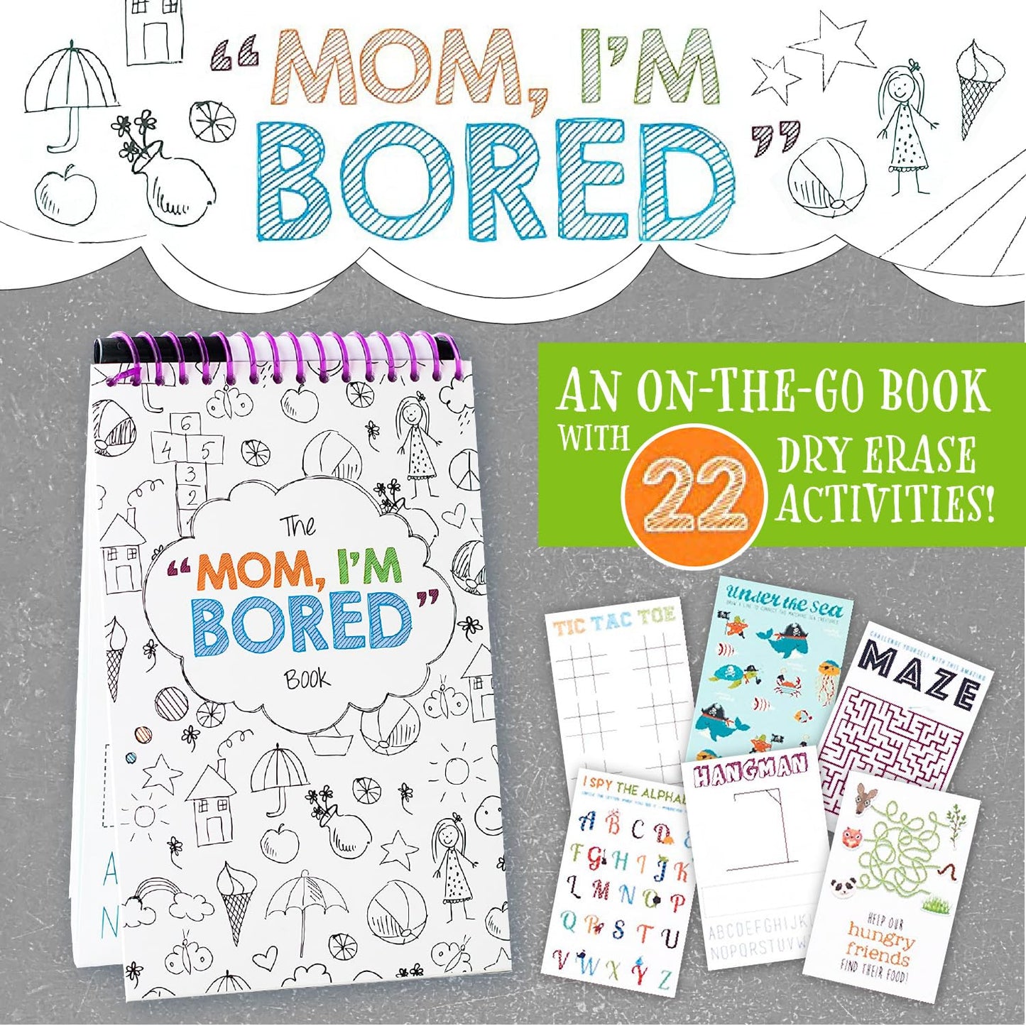 Squirrel Products Original I'm Bored Children's Activity Book, Dry Erase Road Trip Essentials for Kids, Screen Free Activities for Kids Ages 3 and Up