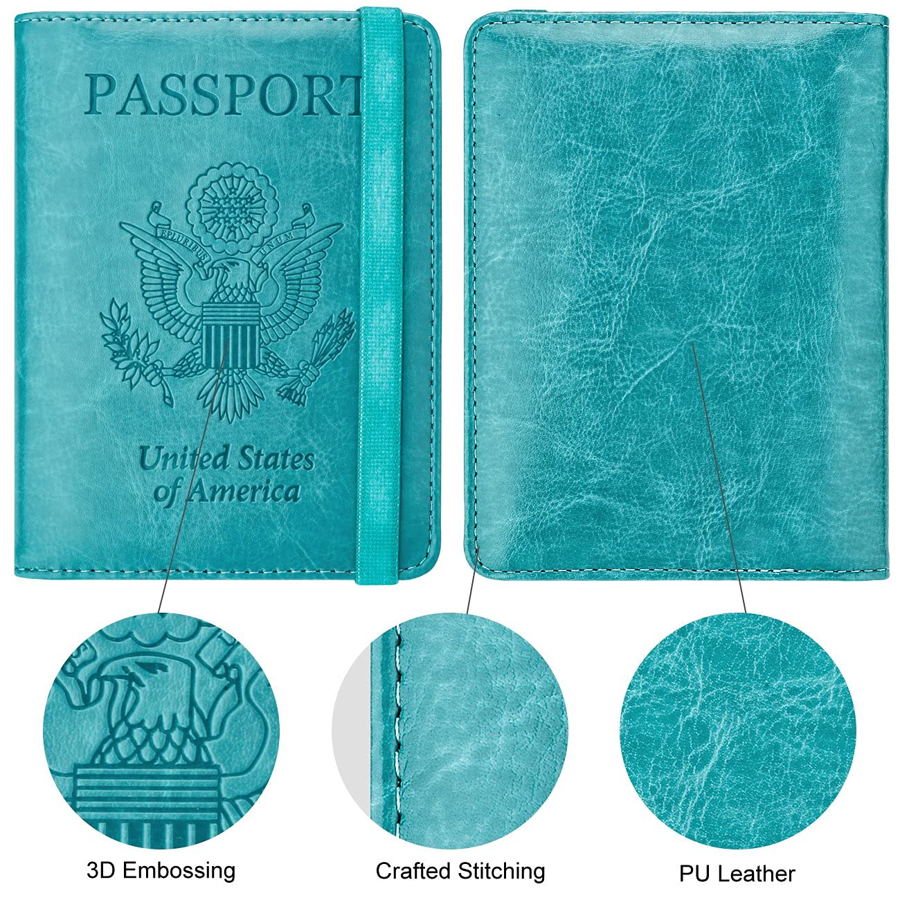 Travel Passport Wallet with RFID Shielding and Pen Slot (Turquoise Blue)