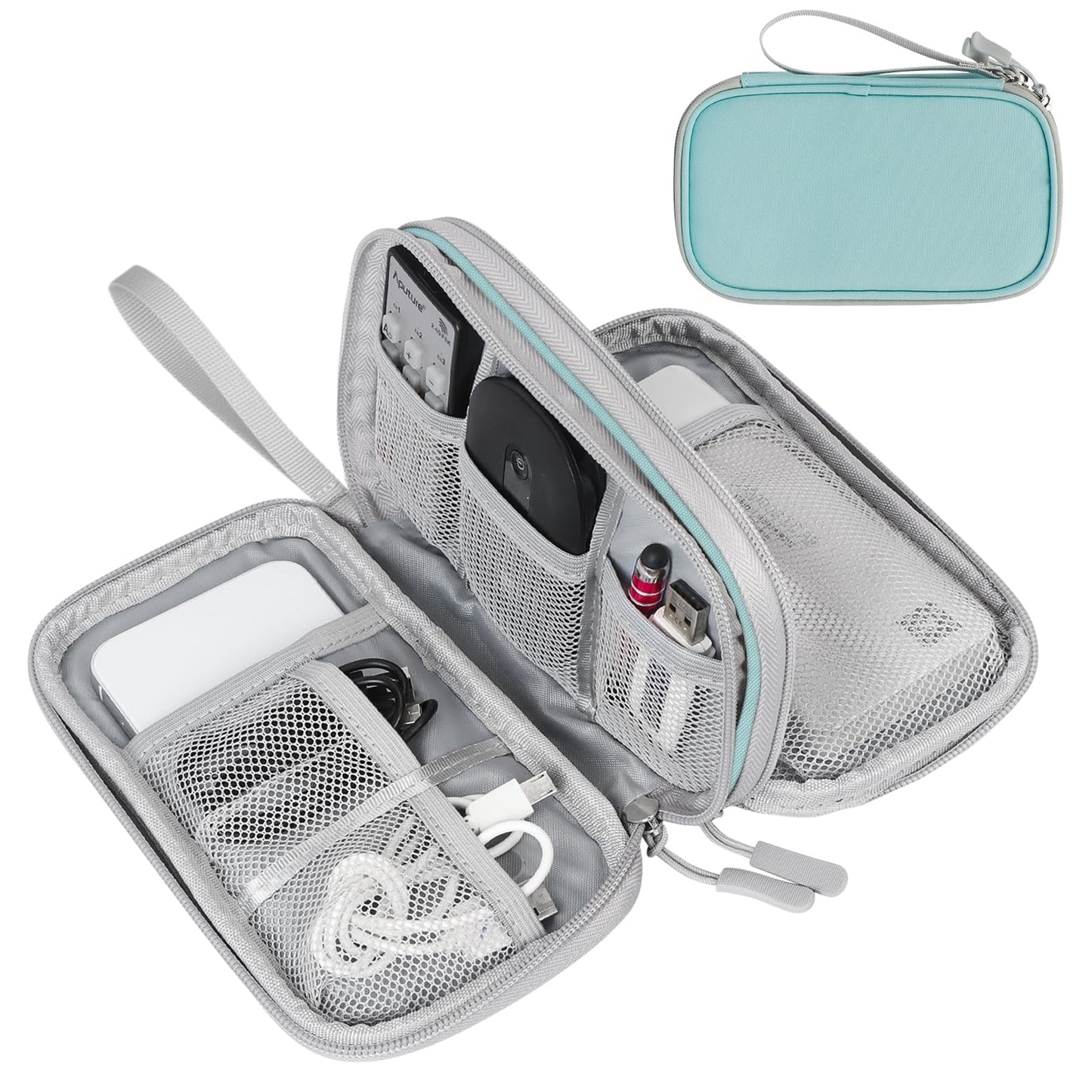 FYY Electronic Organizer, Travel Cable Organizer Bag Pouch Electronic Accessories Carry Case Portable Waterproof Double Layers Storage Bag for Cable, Charger, Phone, Earphone, Medium Size- Mint Green