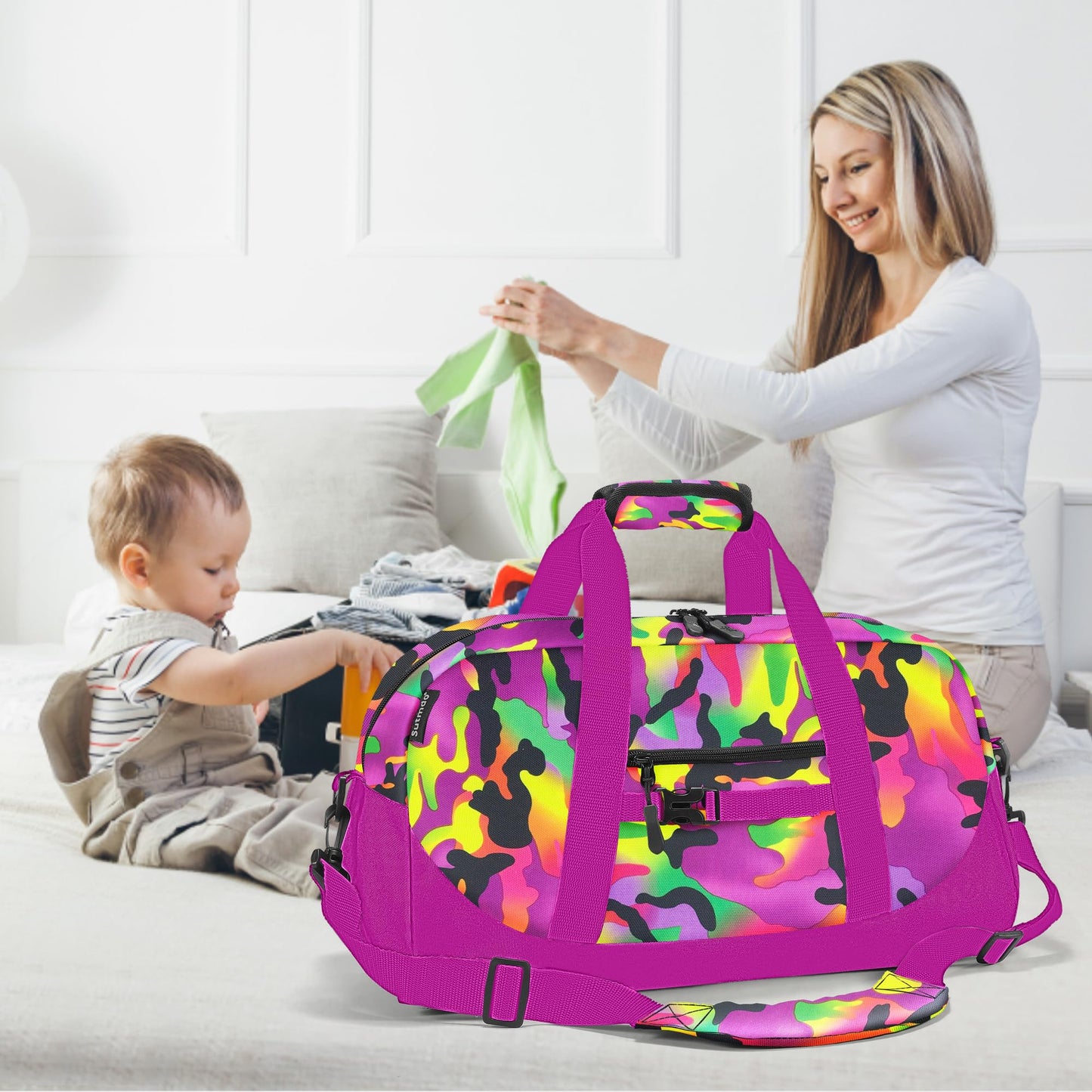 Stumdo Kids Overnighter Duffel Bags for kids, Carry-On Size & Ideal for School Practice or Overnight Travel Weekender Tote for Travel Gym Sport bag for Boys & Girls (11fghong)