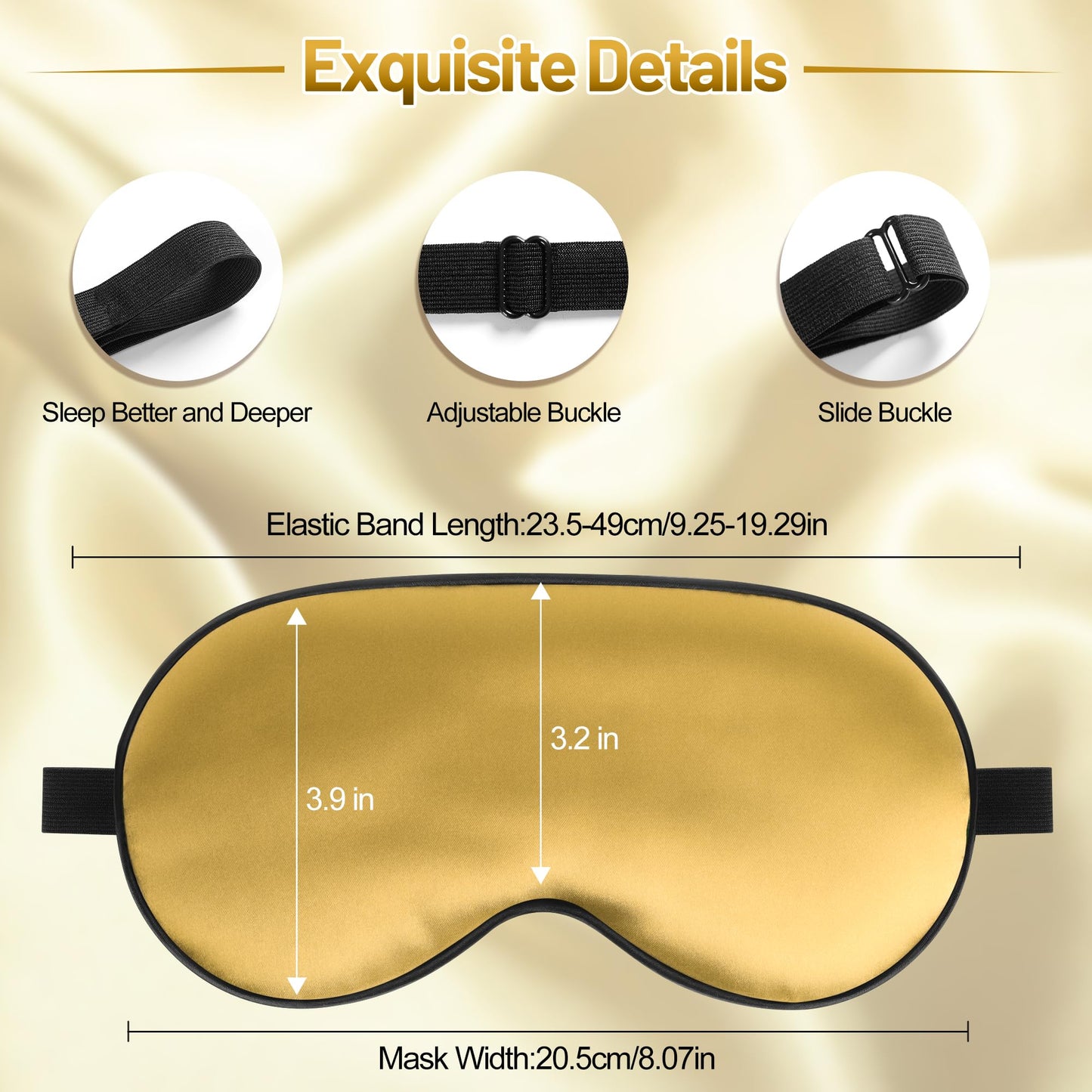Sleep Mask, Silk Eye Mask for Sleeping with Adjustable Strap, Blindfold Eyeshade for Men & Women, Comfortable & Soft Eye Cover Eyeshade for Night Sleep (Gold)