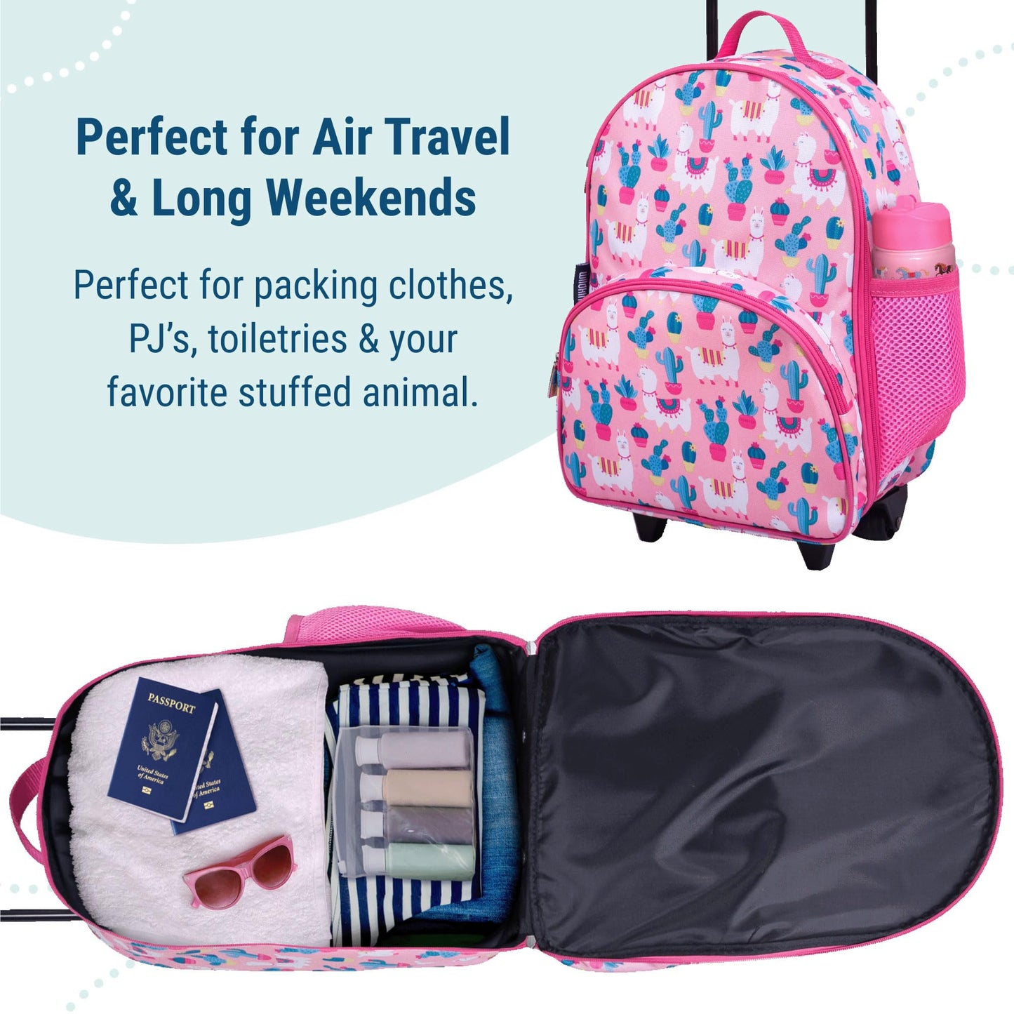 Wildkin Kids Roller Bag for Boys and Girls, Carry on Luggage Size is Perfect for School and Overnight Travel, Measures 16 x 12 x 6 Inches, BPA-free, Olive Kids (Llamas and Cactus)