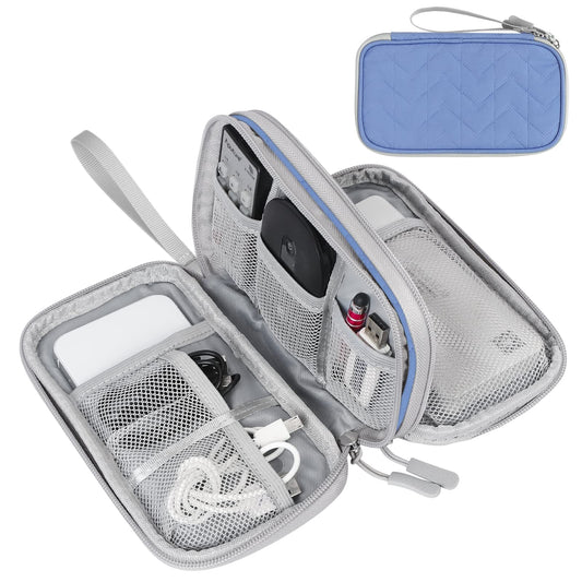 FYY Electronic Organizer, Travel Cable Organizer Bag Pouch Electronic Accessories Carry Case Portable Waterproof Double Layers All-in-One Storage Bag for Cable, Cord, Charger, Phone, Blue Pattern