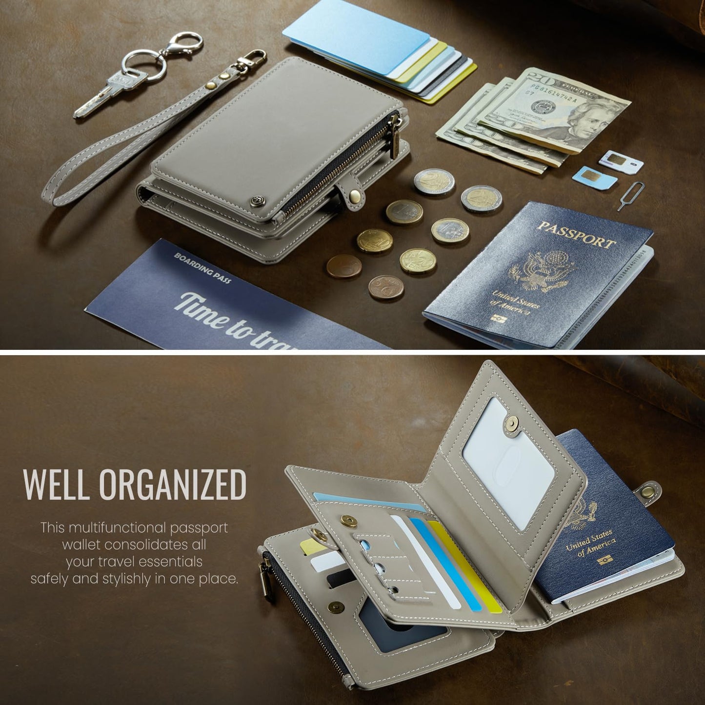 ASAPDOS Passport Holder Wallet Case Wallet for Men Women Beige