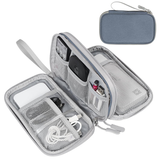 FYY Electronic Organizer, Travel Cable Organizer Bag Pouch Electronic Accessories Carry Case Portable Waterproof Double Layers Storage Bag for Cable, Charger, Phone, Earphone, Medium Size- Light Grey