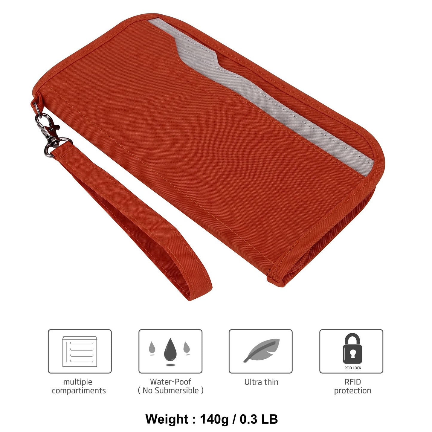 ZOPPEN Passport Holder Family Women/Men, Travel Wallet RFID Passport Wallet Travel Essentials Documents Organizer Zipper Case with Removable Wristlet Strap, Orange