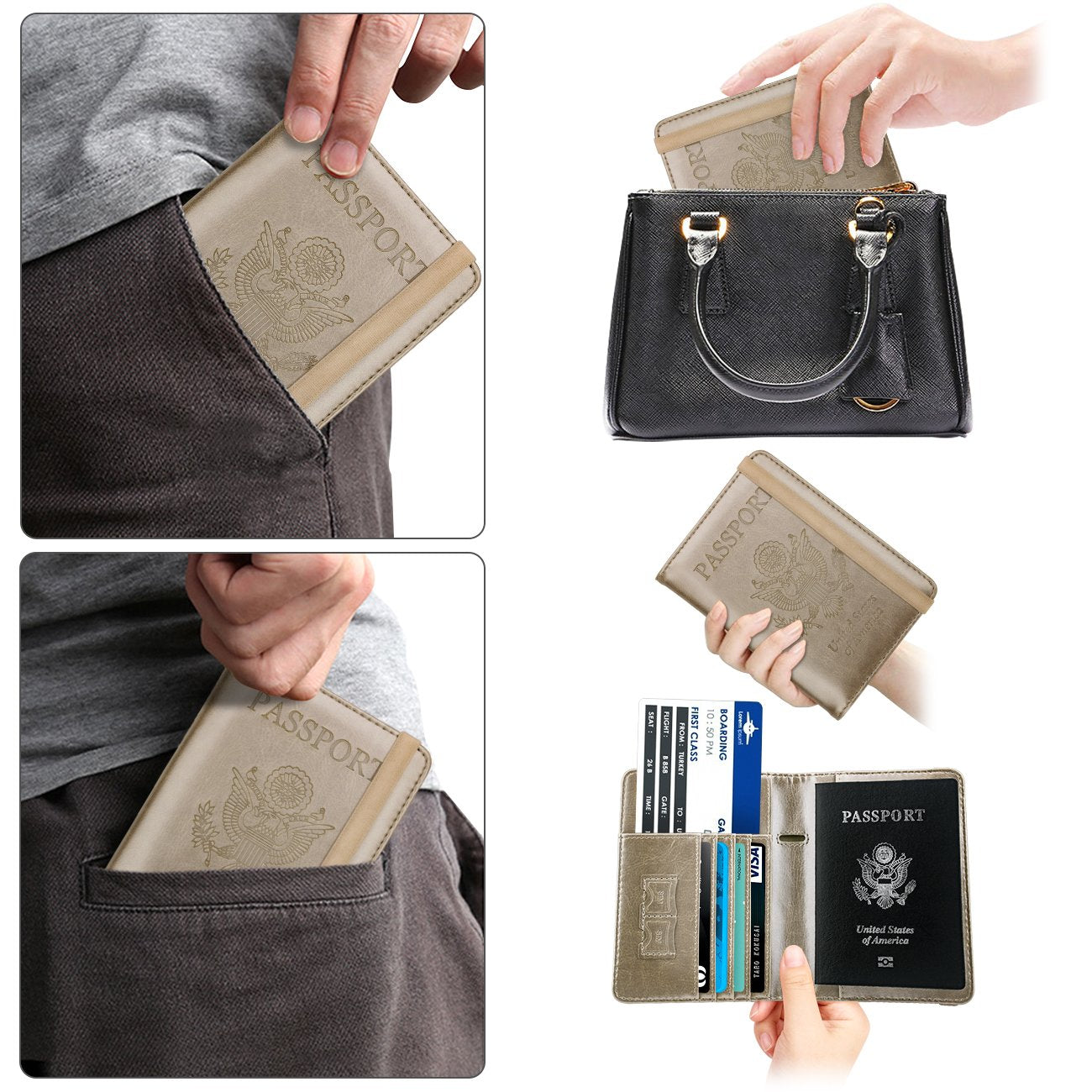 Travel Passport Wallet with RFID Shielding and Pen Slot (Gold)