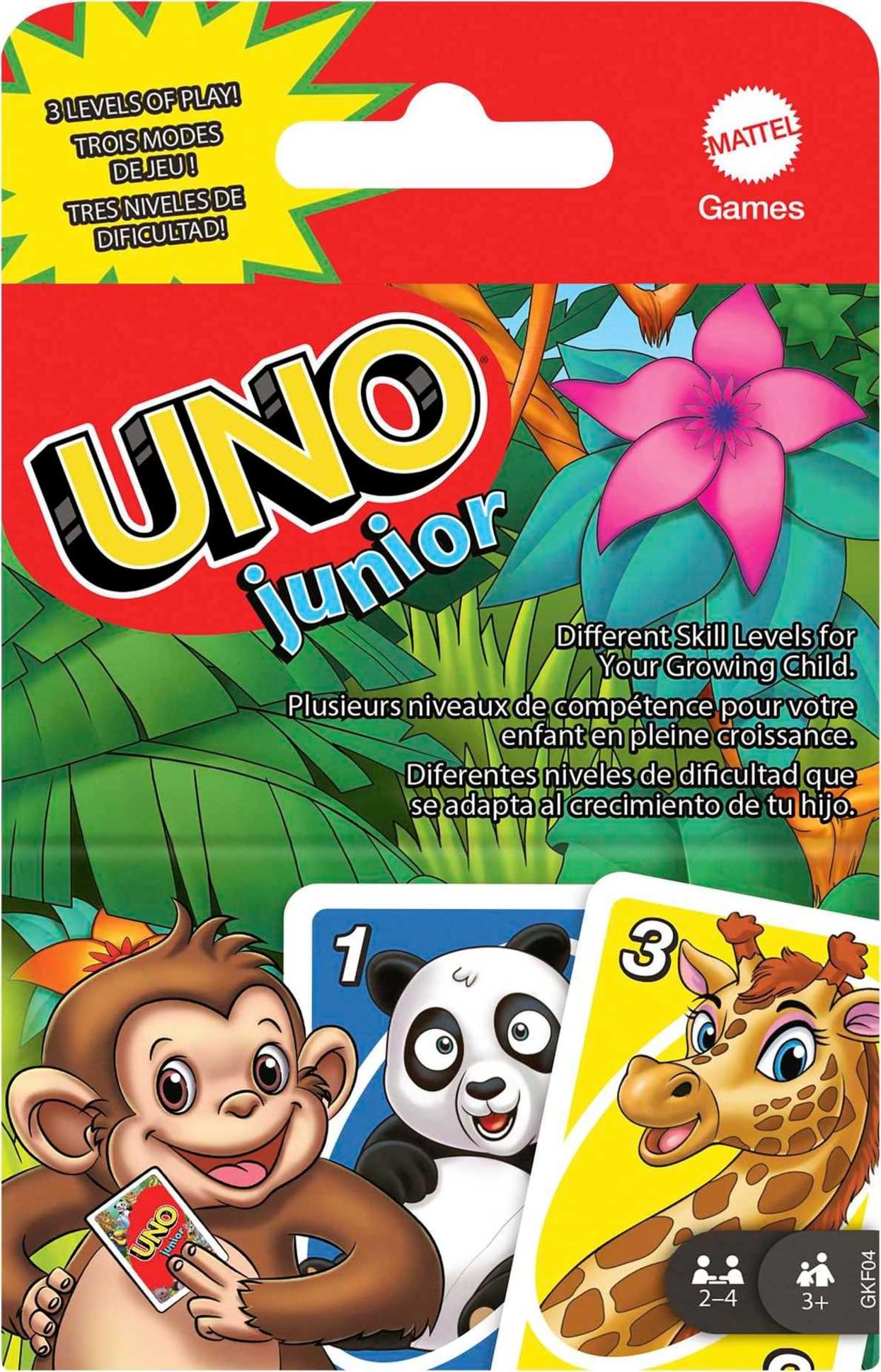 Mattel Games UNO Junior Card Game for Kids with Simple Rules, Levels of Play & Animal Matching for 2 to 4 Players