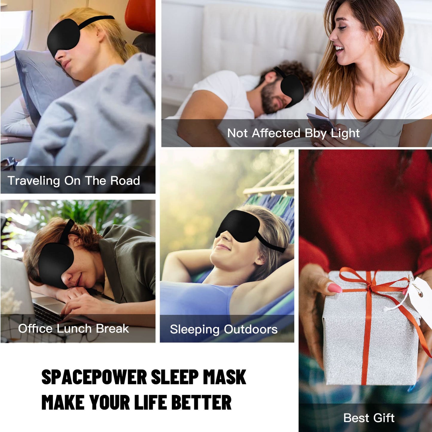 Satin Sleep Mask with Adjustable Strap (Black)