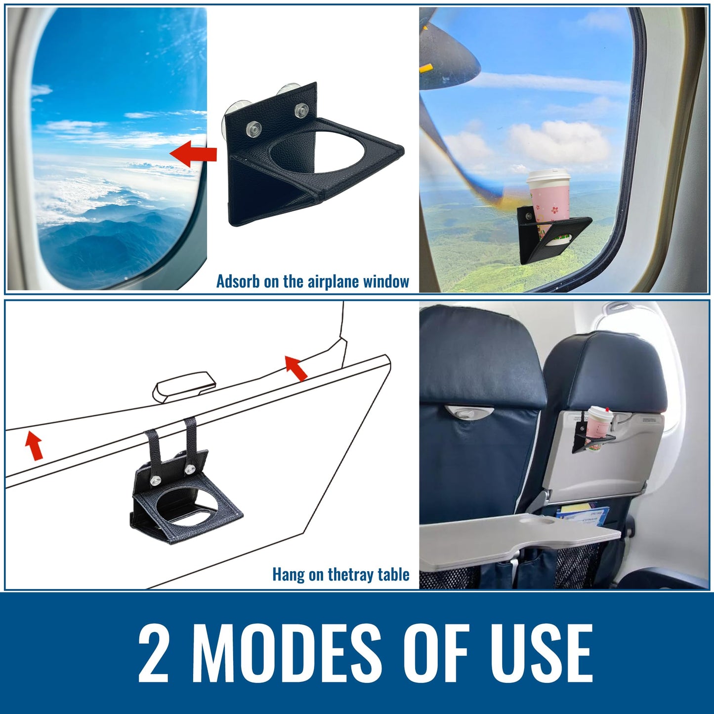 Premium Leather Airplane Cup Holder for Travel