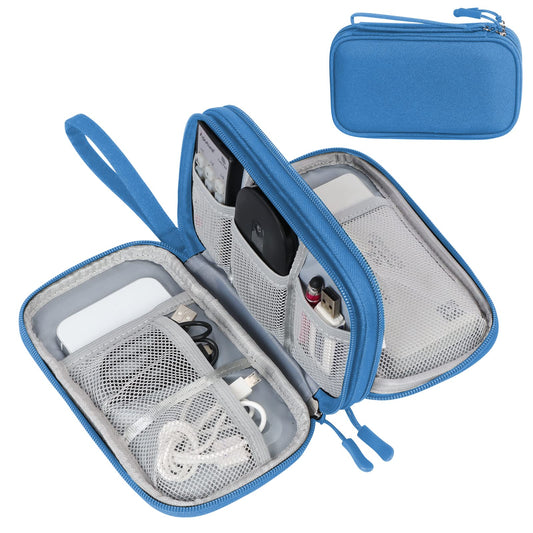 FYY Electronic Organizer, Travel Cable Organizer Bag Pouch Electronic Accessories Carry Case Portable Waterproof Double Layers Storage Bag for Cable, Cord, Charger, Phone, Earphone, Medium Size, Cyan