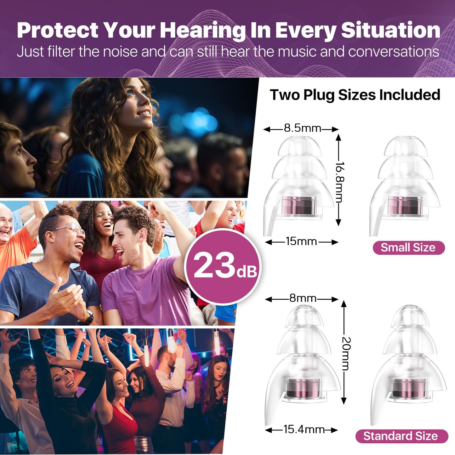 Hearprotek Concert Ear Plugs, 2Pairs Reusable high Fidelity Musician Ear Plugs for Concerts Loud Music-Noise Reduction Ear Protection earplugs for Rave,Festival,Music,Tinnitus Relief