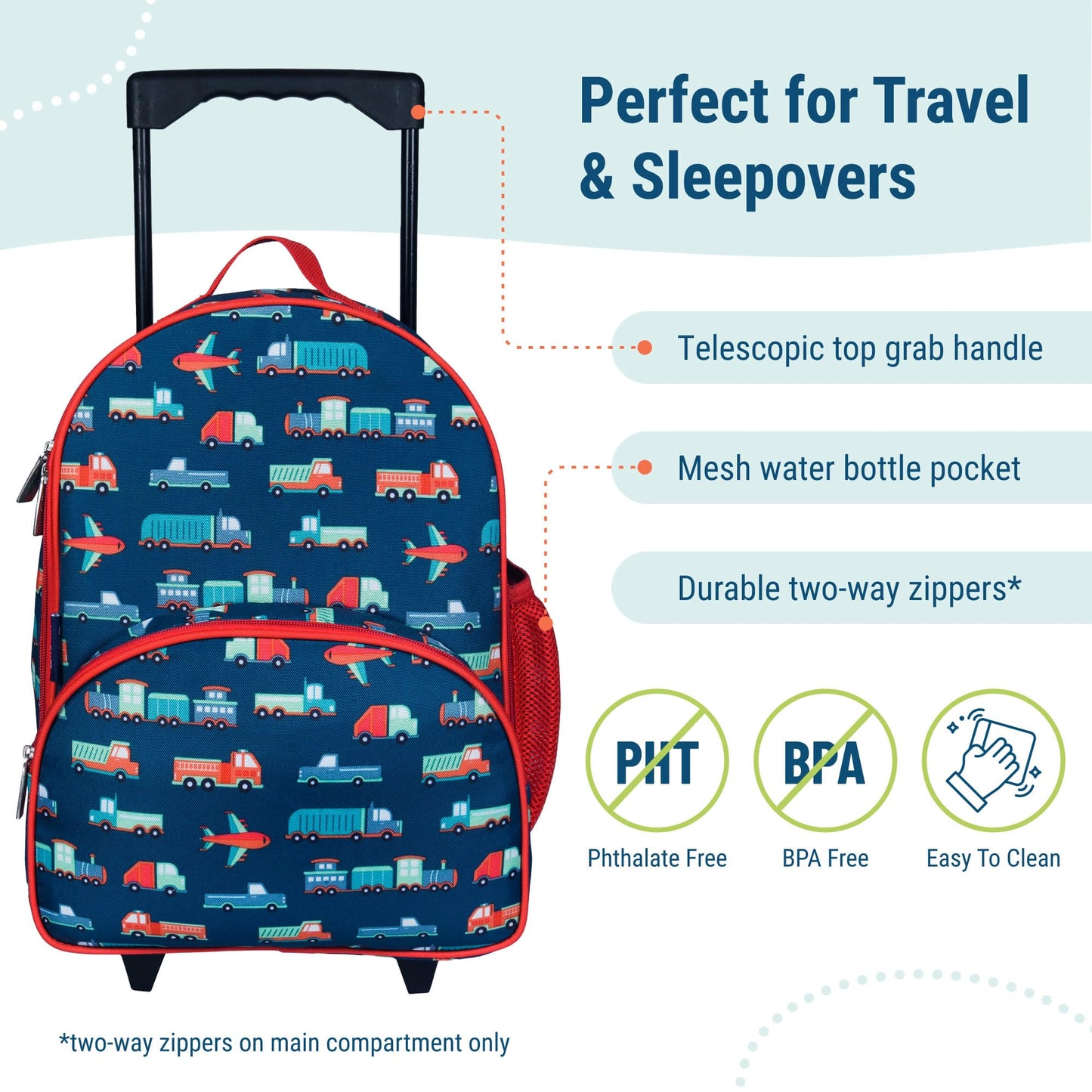 Wildkin Kids Roller Bag for Boys and Girls, Carry on Luggage Size is Perfect for School and Overnight Travel, Measures 16 x 12 x 6 Inches (Transportation)