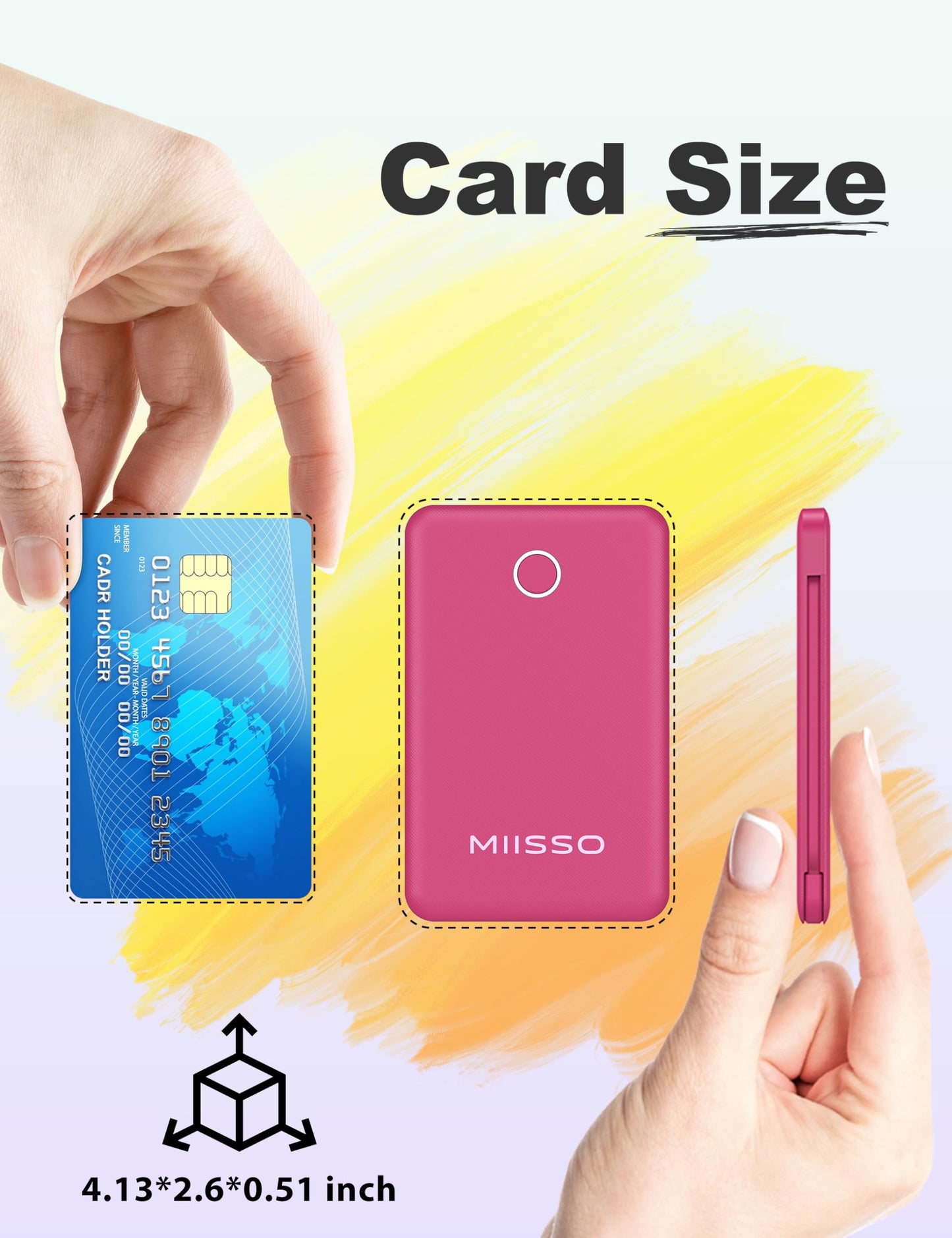 miisso 6000mah Ultra Slim Built in Cables Power Bank, Card Size Built in USB C Cords Battery Pack Portable Charger for Phones, 3 Output External Battery Pack Compatible with iPhone, Samsung, Plum Red