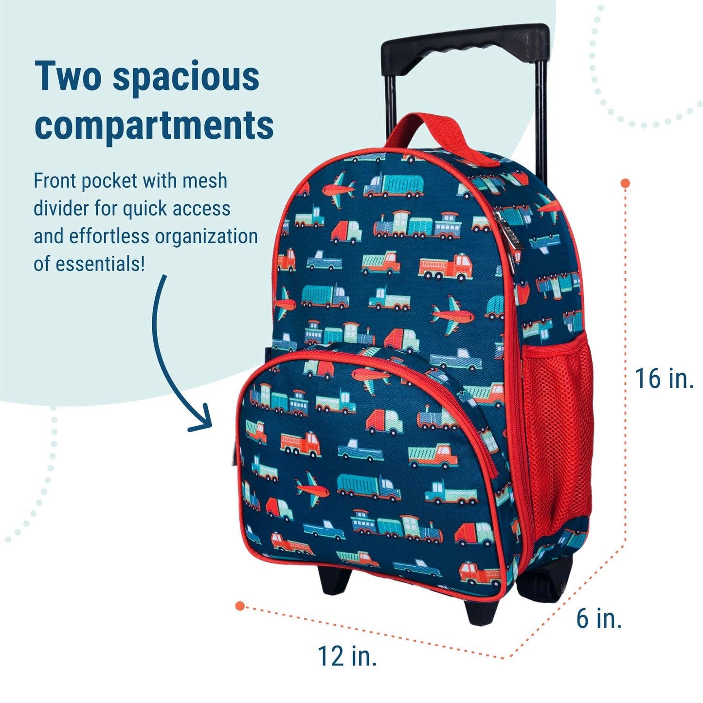 Wildkin Kids Roller Bag for Boys and Girls, Carry on Luggage Size is Perfect for School and Overnight Travel, Measures 16 x 12 x 6 Inches (Transportation)