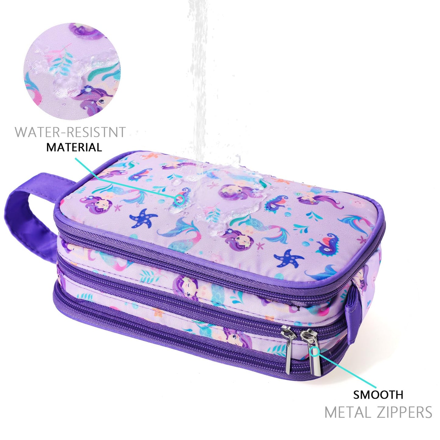 Vipdeal Kids Toiletry Bag for Girls, Travel Toiletry Bag for Little Young Girls Cosmetic Bag Makeup Bag Waterproof Hanging Wash Bag Toddler Toiletries, Mermaid Purple