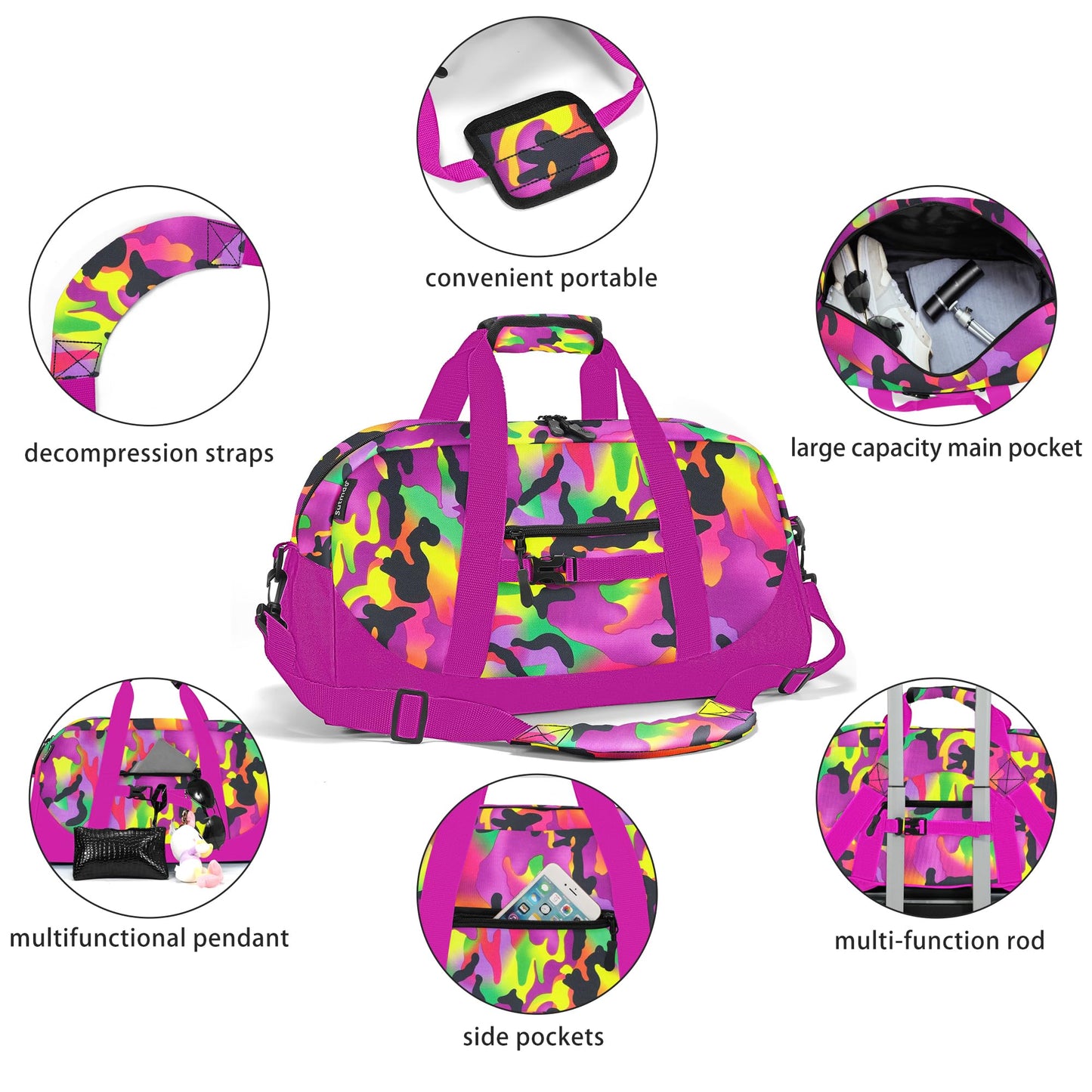 Stumdo Kids Overnighter Duffel Bags for kids, Carry-On Size & Ideal for School Practice or Overnight Travel Weekender Tote for Travel Gym Sport bag for Boys & Girls (11fghong)