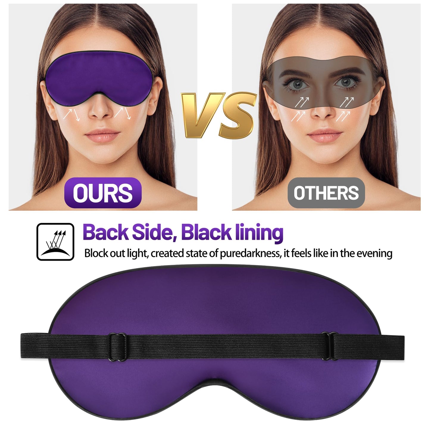 Sleep Mask, Silk Eye Mask for Sleeping with Adjustable Strap, Blindfold Eyeshade for Men & Women, Comfortable & Soft Eye Cover Eyeshade for Night Sleep (Dark Purple)