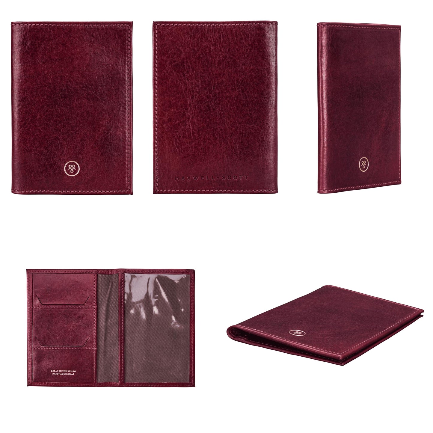 Maxwell Scott - Luxury Leather Passport Holder Cover for Luxury Travel - Made from Full Grain Hides - The Prato Wine Red