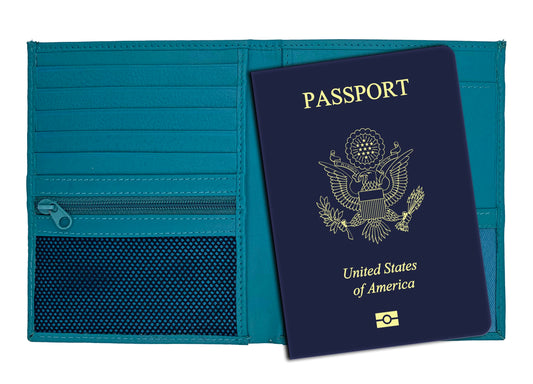 Leather RFID-Shielding Passport Holder and Wallet (Teal)