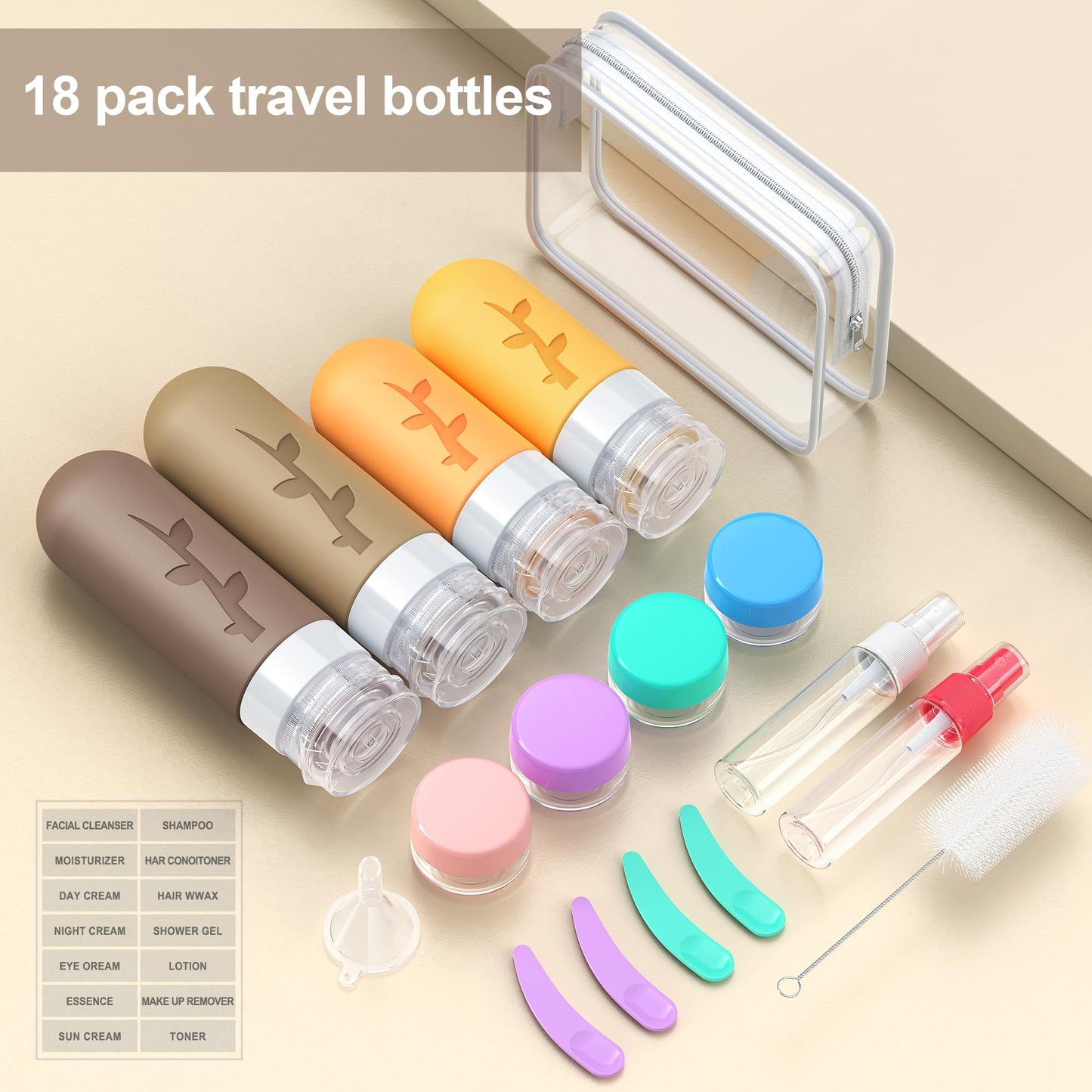 Travel Containers for Toiletries, 18pack TSA Approved Travel Size Containers for Toiletries,travel bottles for Toiletries,travel Jars or Personal Travel Essentials