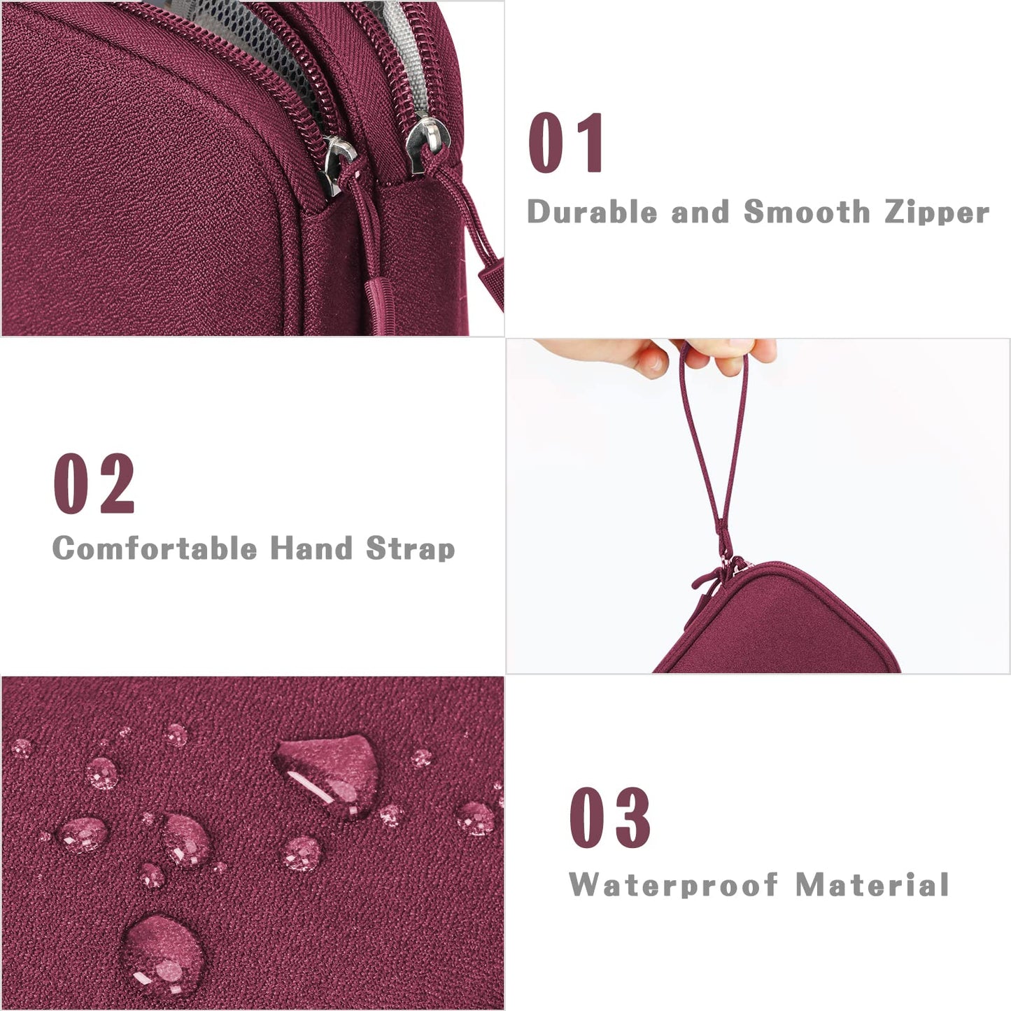 FYY Electronic Organizer, Travel Cable Organizer Bag Pouch Electronic Accessories Carry Case Portable Waterproof Double Layers Storage Bag for Cable, Charger, Phone, Earphone, Medium Size- Wine Red