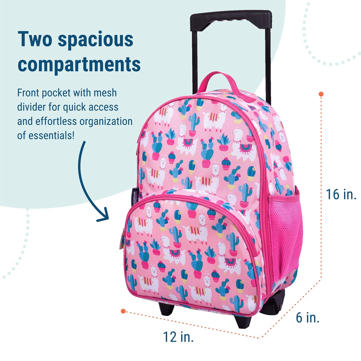 Wildkin Kids Roller Bag for Boys and Girls, Carry on Luggage Size is Perfect for School and Overnight Travel, Measures 16 x 12 x 6 Inches, BPA-free, Olive Kids (Llamas and Cactus)