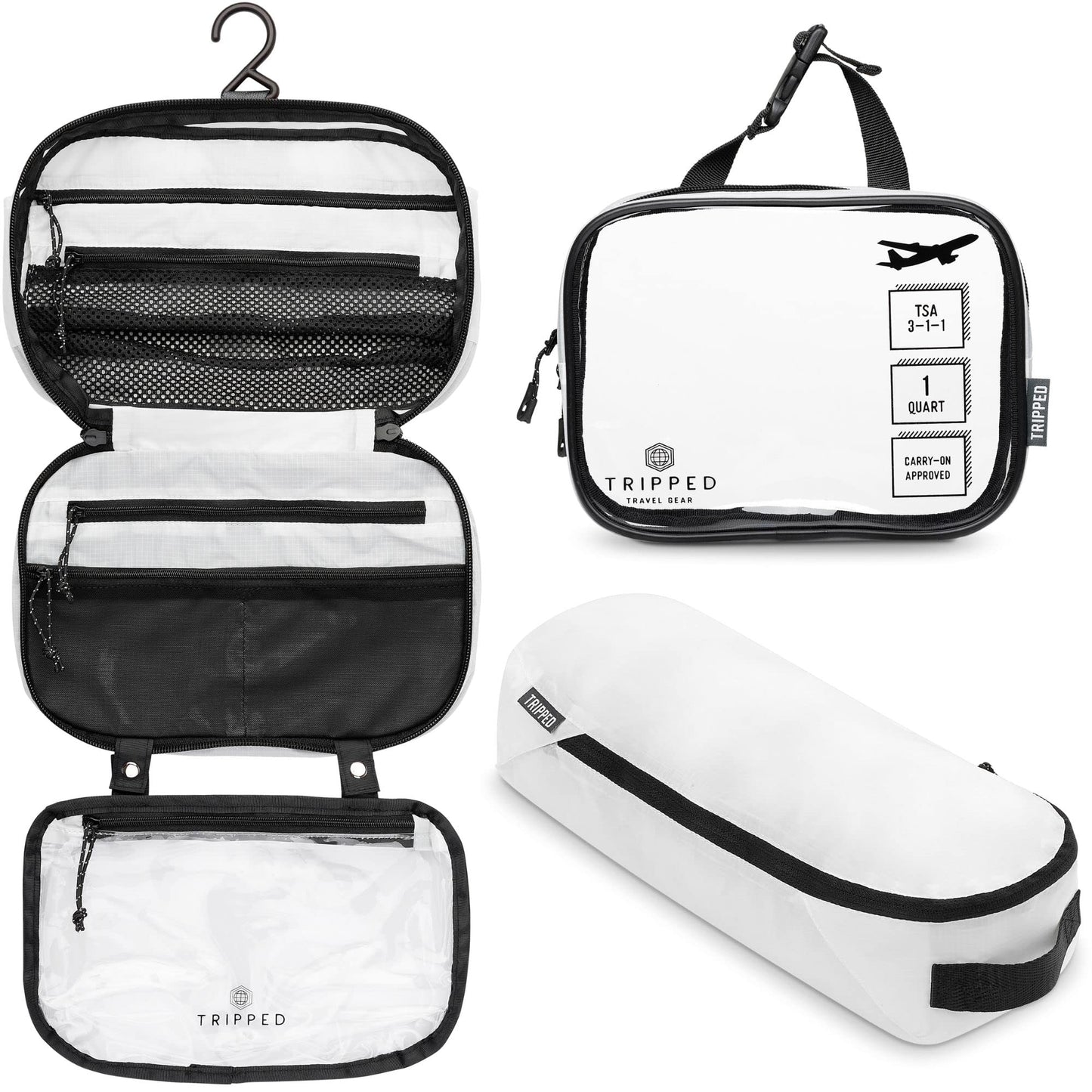 Versatile Travel Toiletry Bag Set with TSA Liquid Bag and Organizer (White)