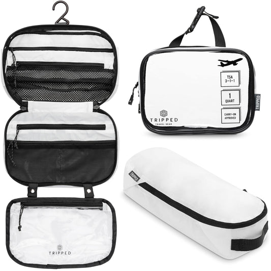 Versatile Travel Toiletry Bag Set with TSA Liquid Bag and Organizer (White)