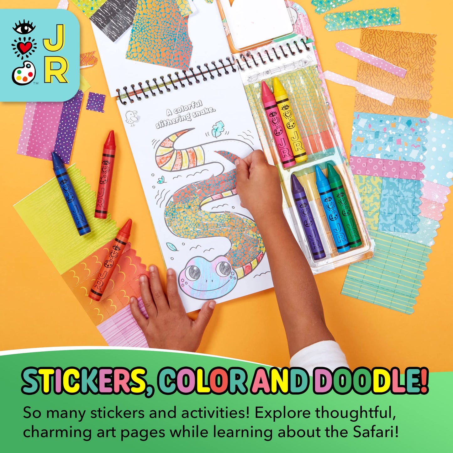 Bright Stripes Travel Coloring Kit for Kids: Art On the Go Coloring Books and Crayons, Sticker Activity Book - Mess-Free Collage Fun for Ages 3+ (Art On The Go Collage Fun Jungle)